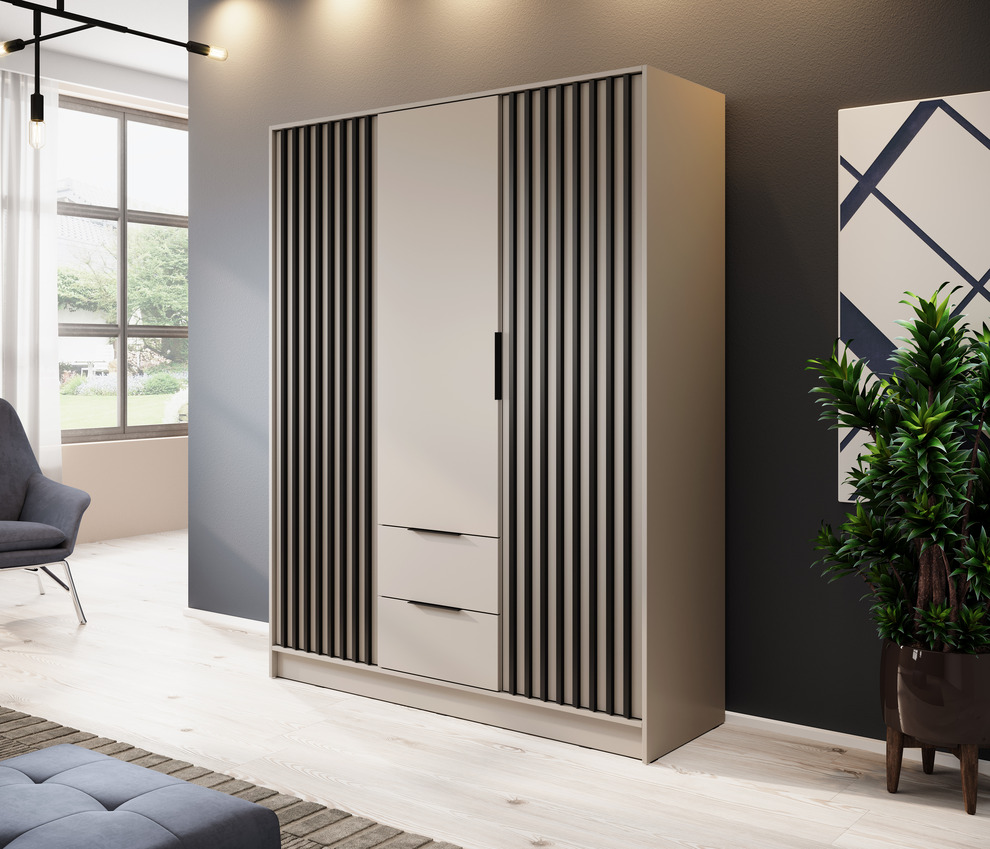 szafa na ubrania nelly 3d: kaszmir z czarnymi lamelami 155 cm