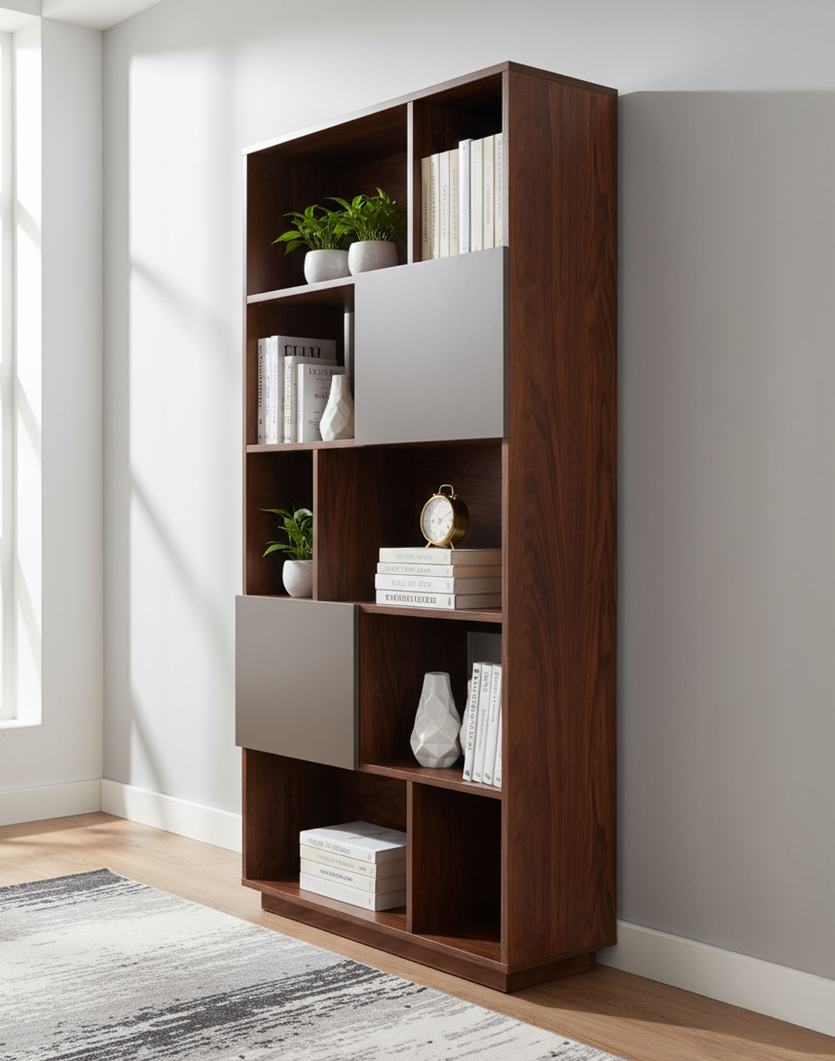 Regał Nevada ciemny dąb z szarymi drzwiczkami 80 cm