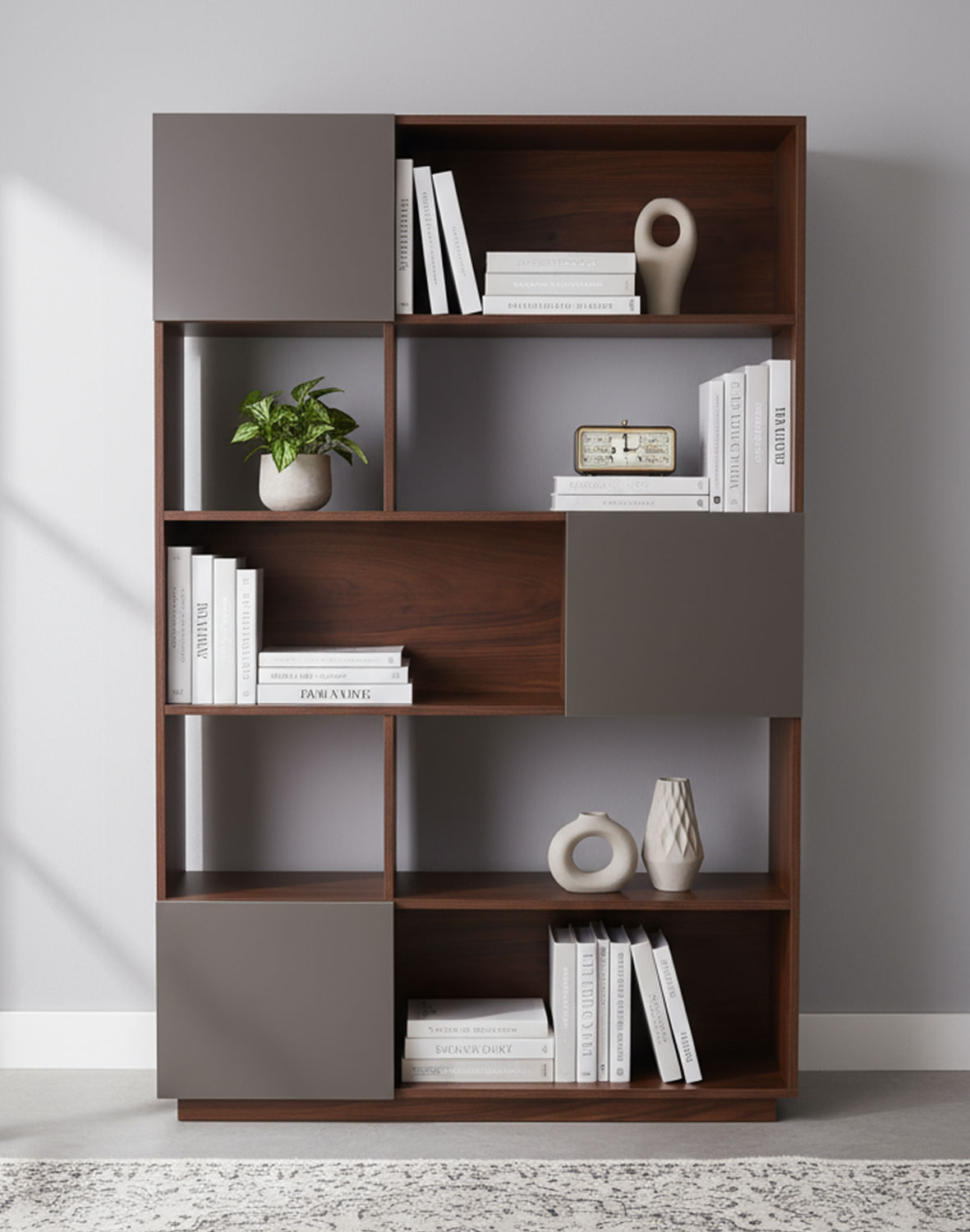 Regał Nevada ciemny dąb z szarymi drzwiczkami 110 cm