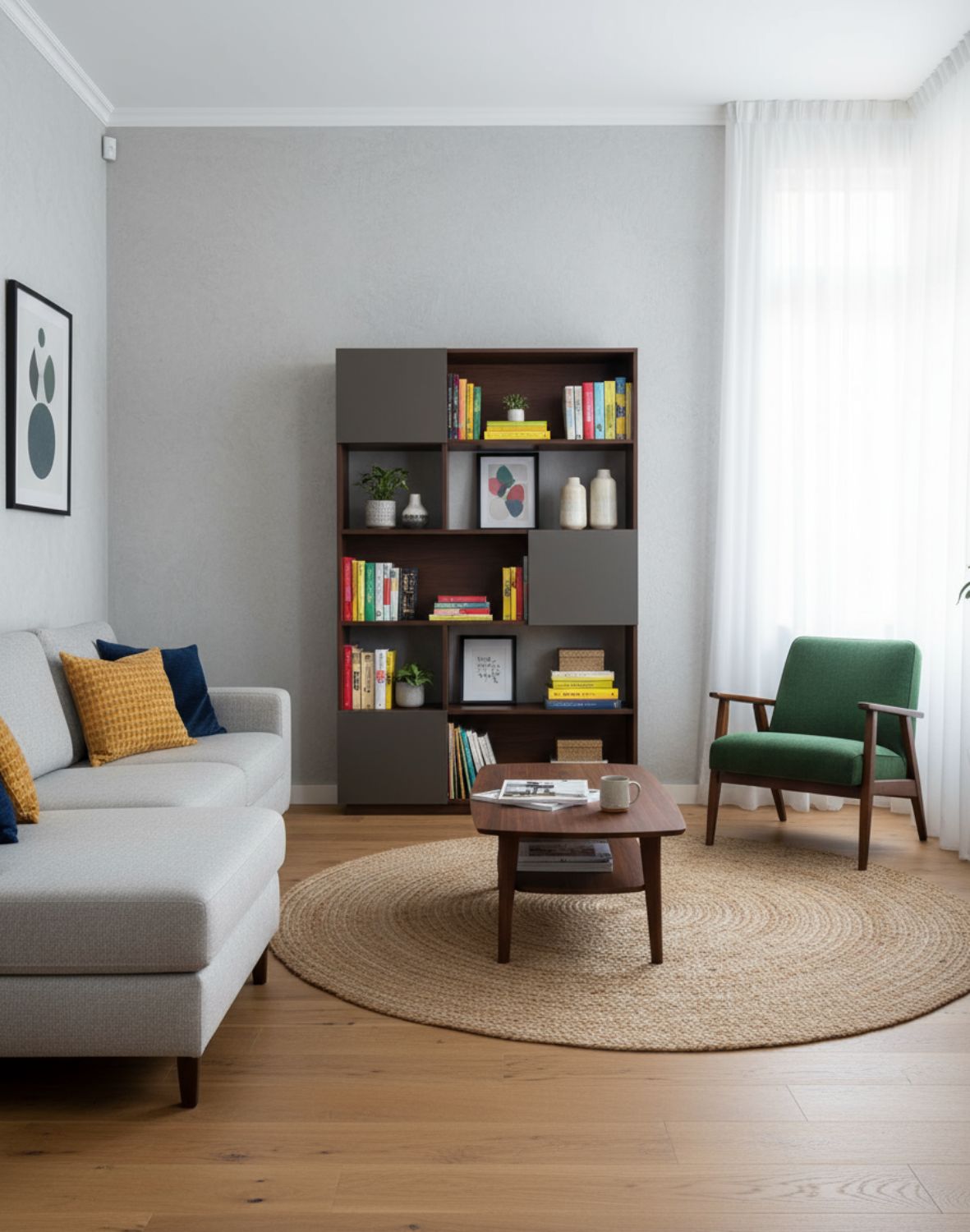 regał nevada ciemny dąb z szarymi drzwiczkami 110 cm