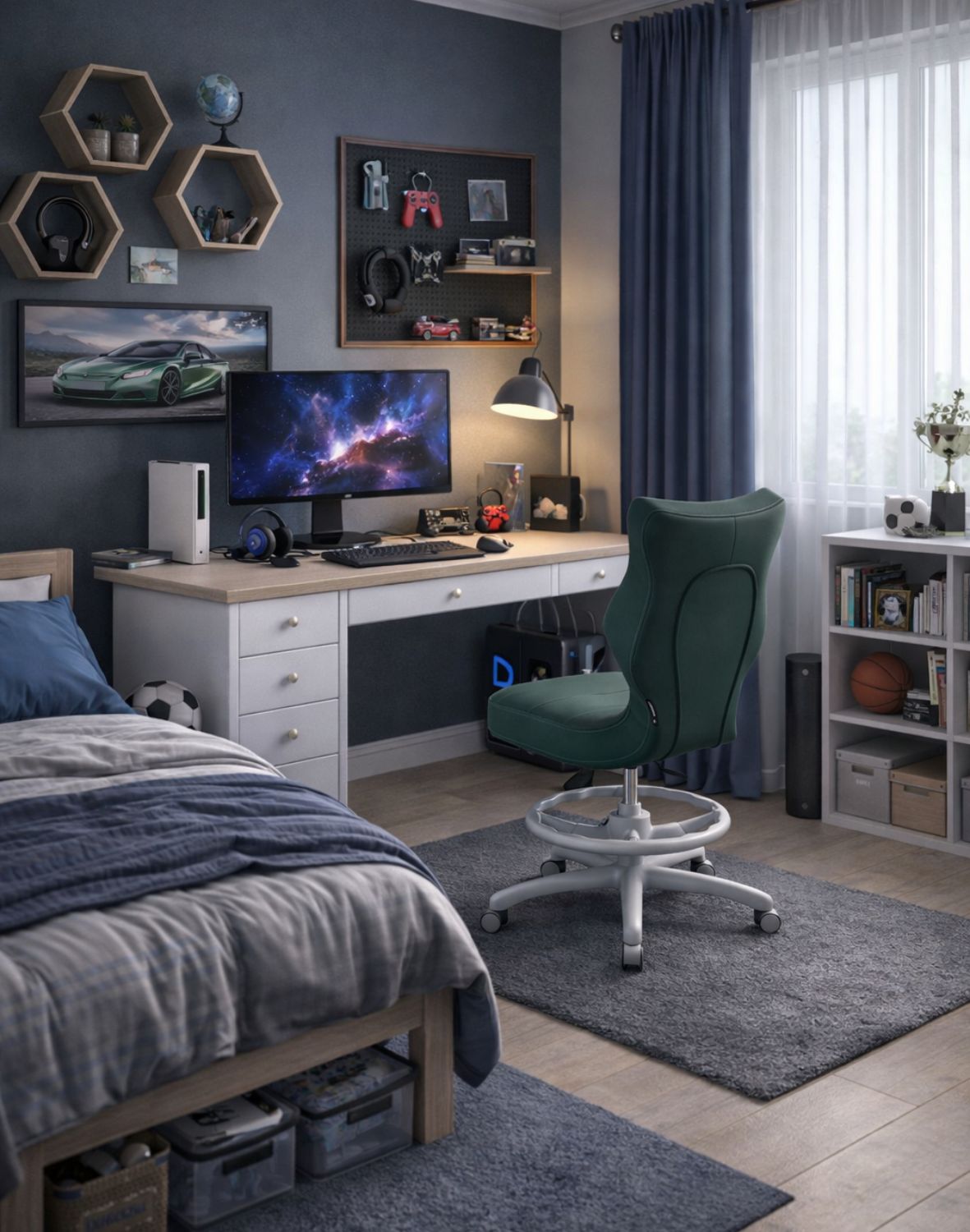 Krzesło dziecięce Entelo Petit z podnóżkiem 146-176,5 cm, Szara Podstawa