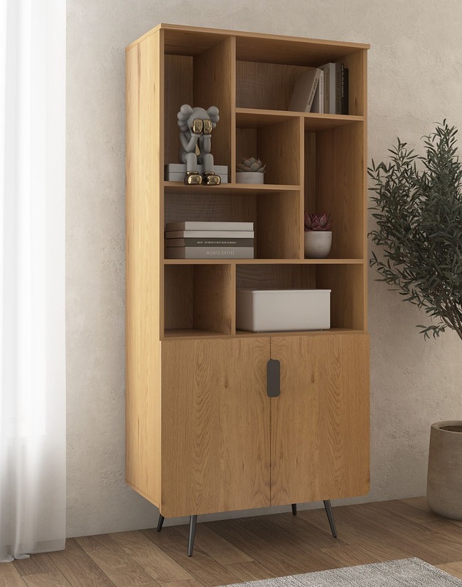 regał radis (bs01) z półkami i szafką – dziki dąb
