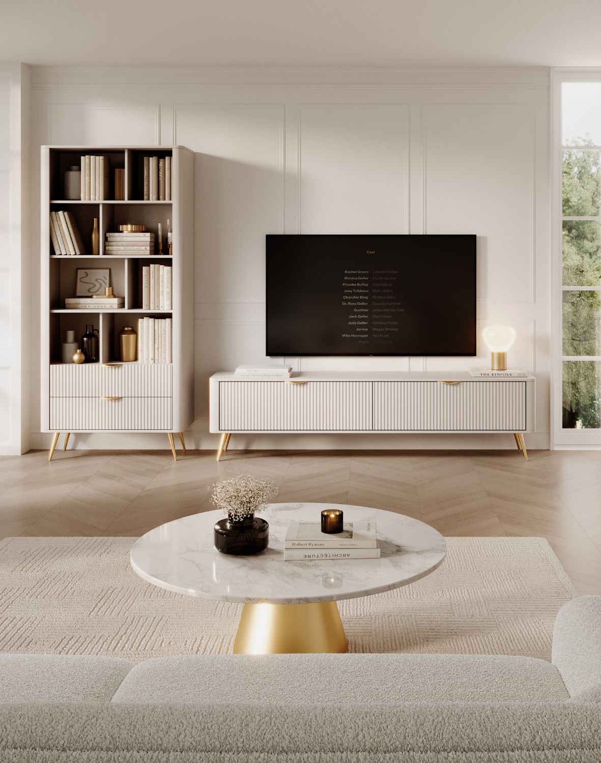 beżowy regał na złotych nogach lante a