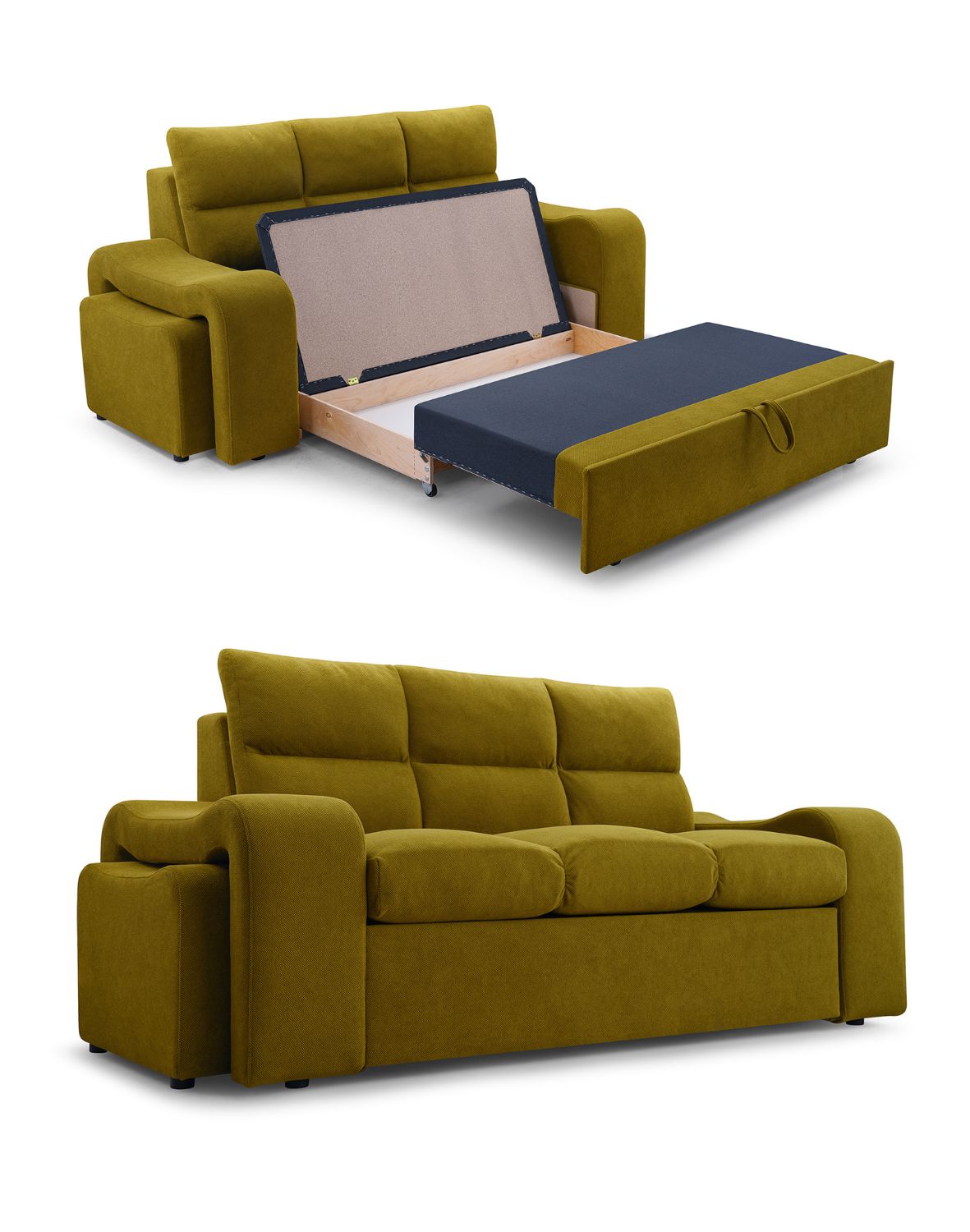 trzyosobowa rozkładana kanapa wela z pufami