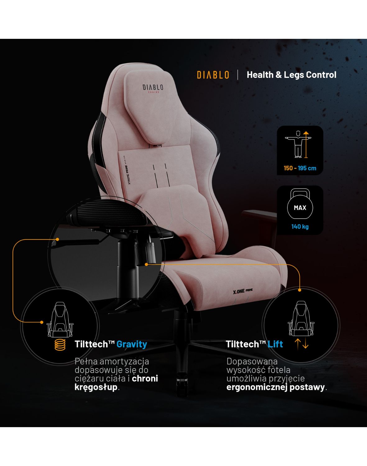 rożowy fotel gamingowy, fotel diablo x-one prime