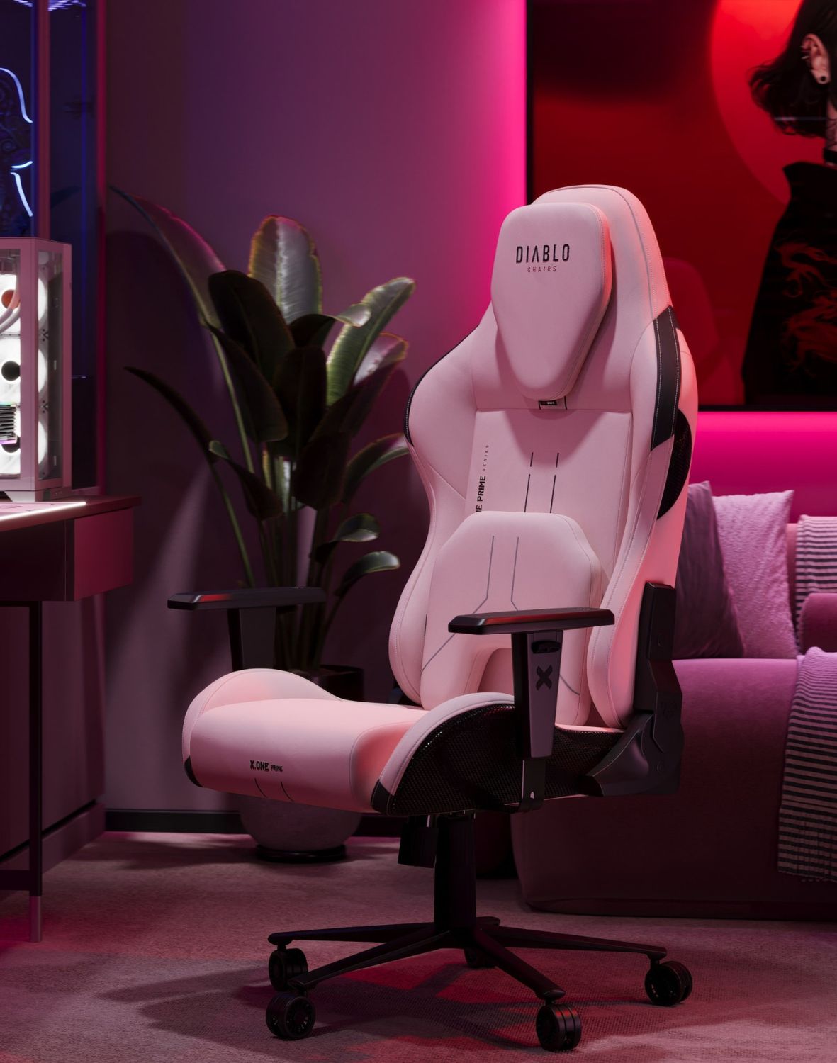 rożowy fotel gamingowy, fotel diablo x-one prime