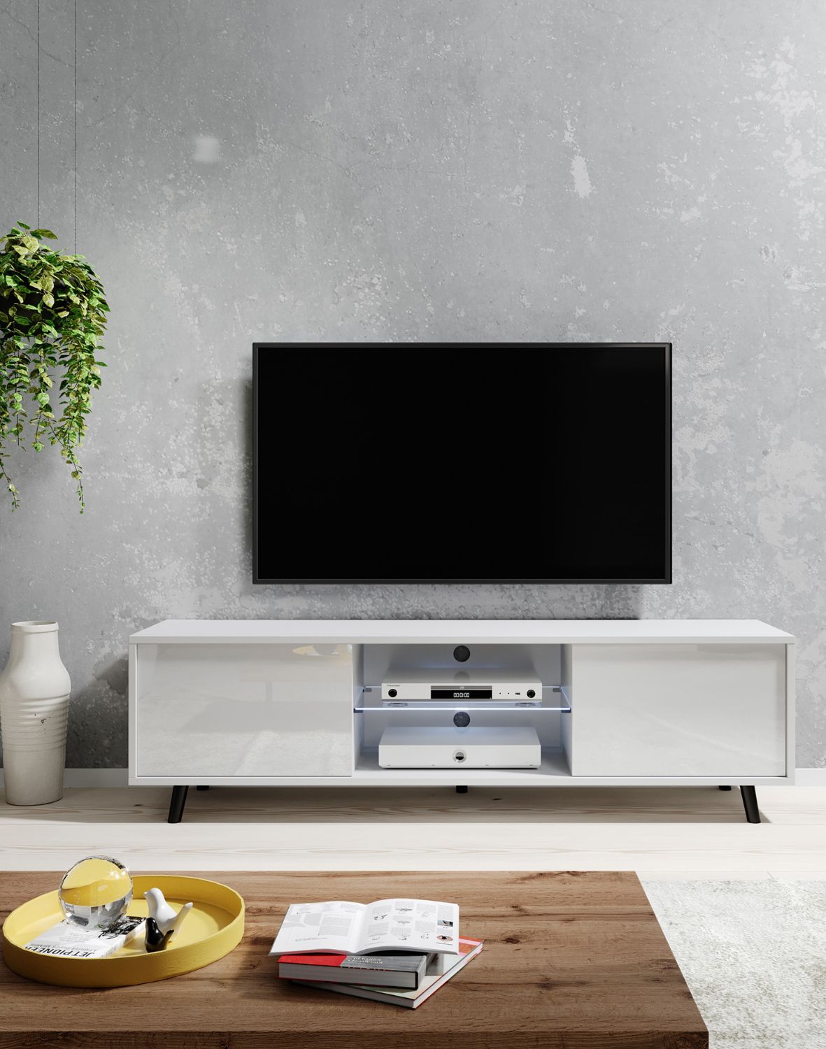 Szafka RTV Luna LED Biała Mat 140 cm