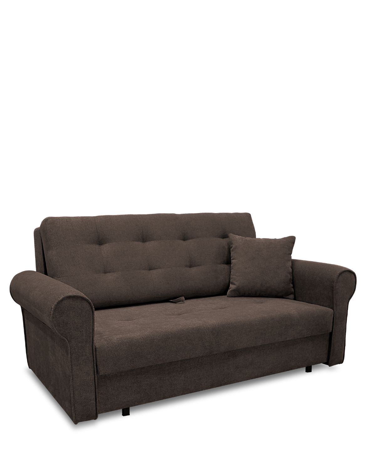 sofa trzyosobowa rozkładana w salonie brązowa bil iii