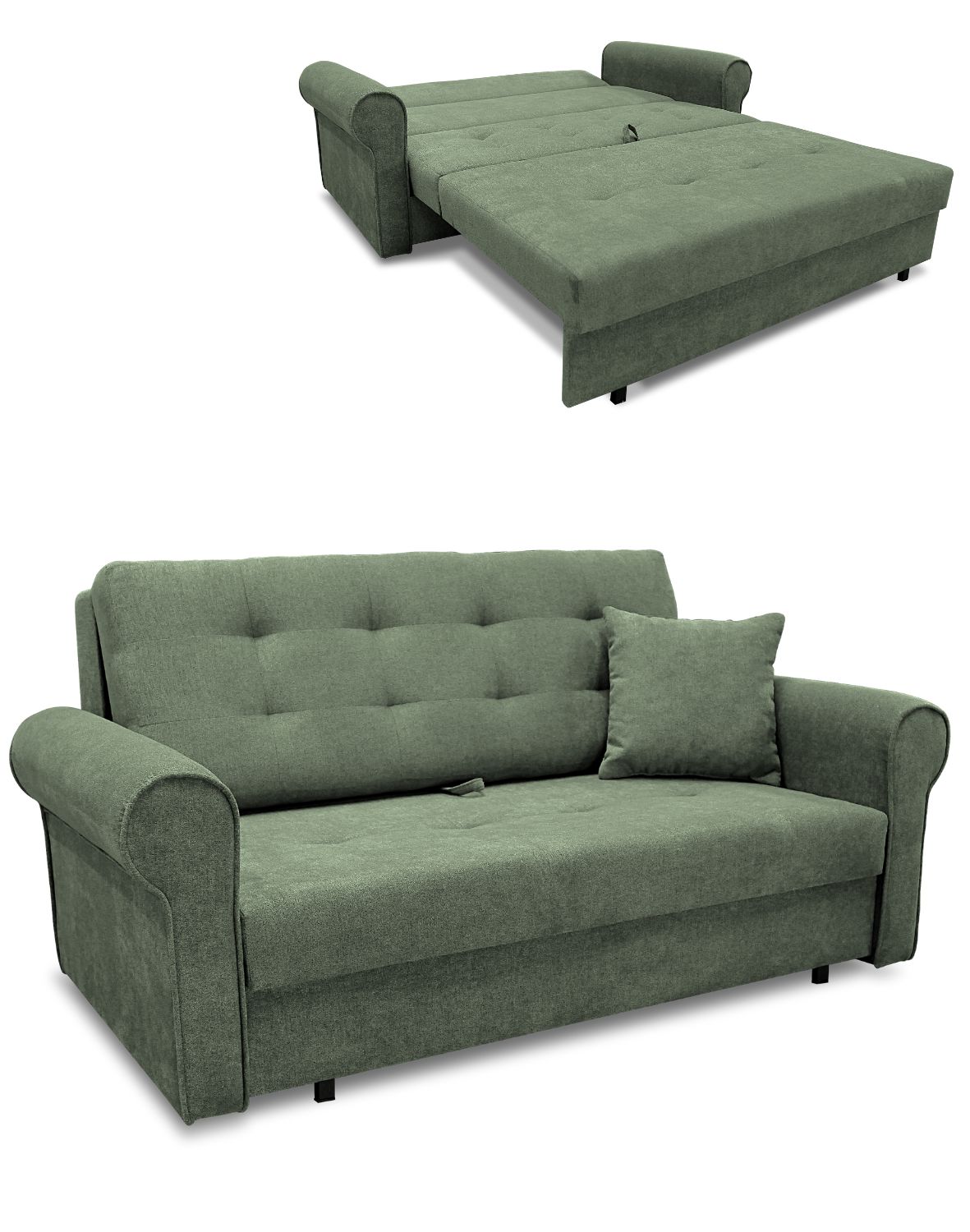 sofa trzyosobowa rozkładana w salonie zielona bil iii