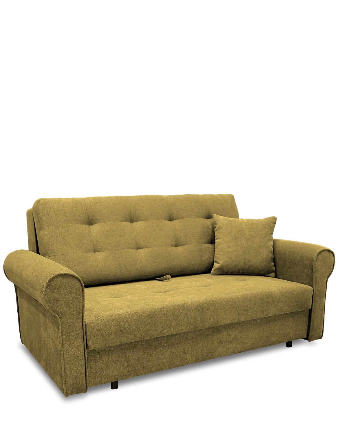 sofa trzyosobowa rozkładana w salonie żółta bil iii