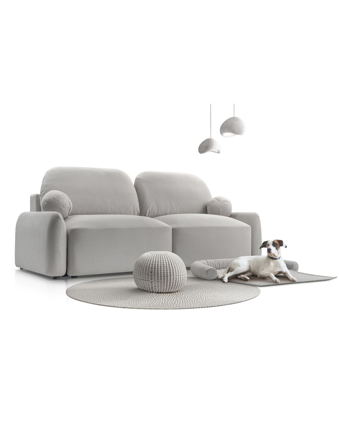 szara rozkładana sofa z legowiskiem dla pupila sevilla