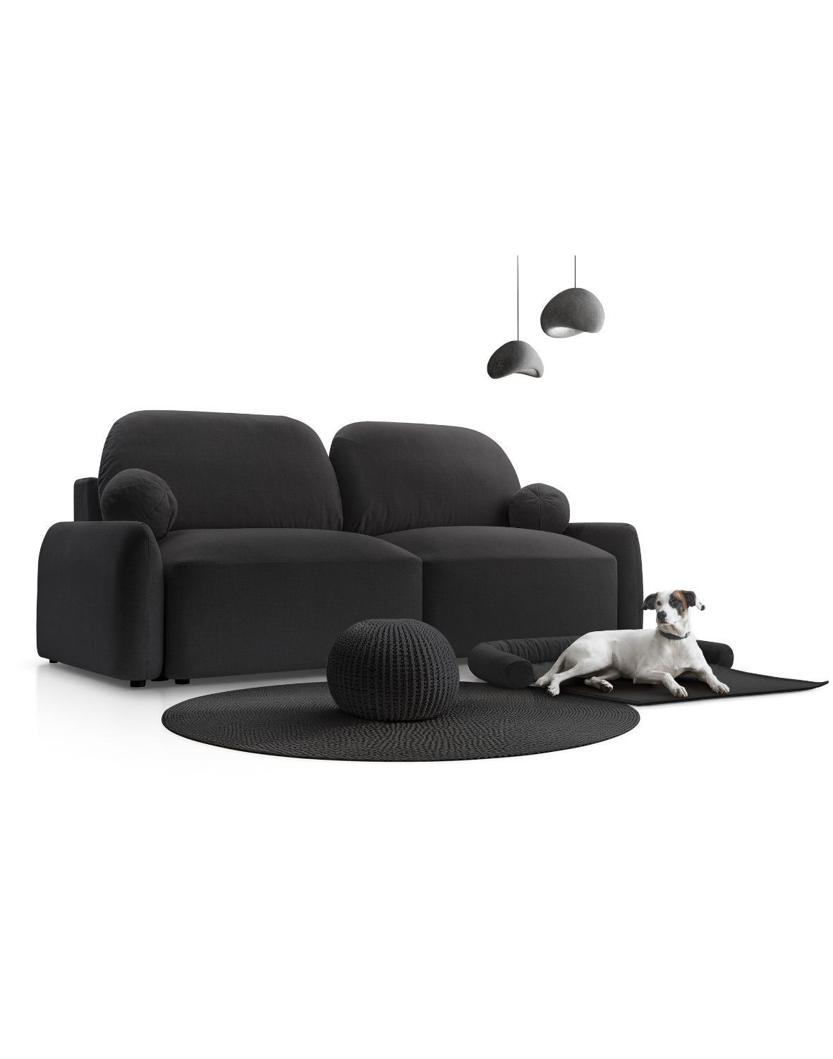 czarna rozkładana sofa z legowiskiem dla pupila sevilla