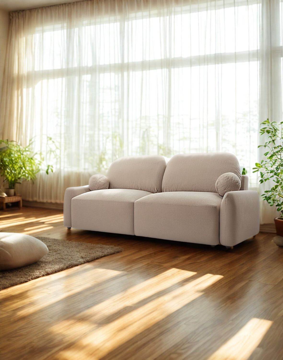 beżowa rozkładana sofa z legowiskiem dla pupila sevilla