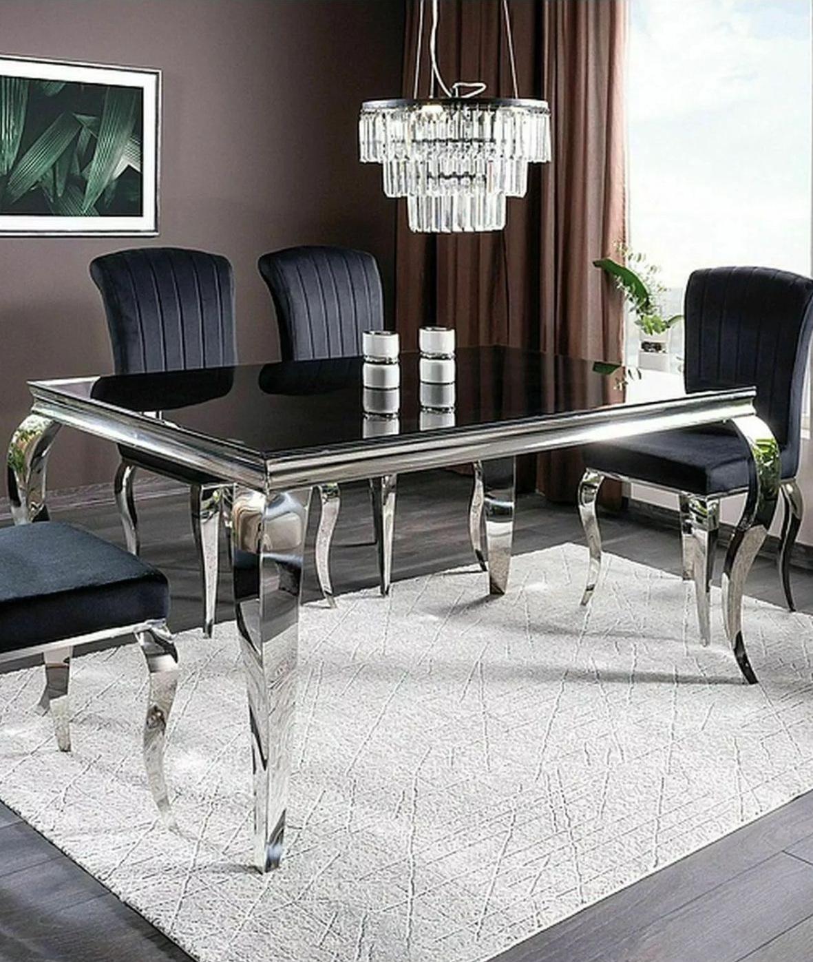 stol prince czarny chromowany 150x90 cm