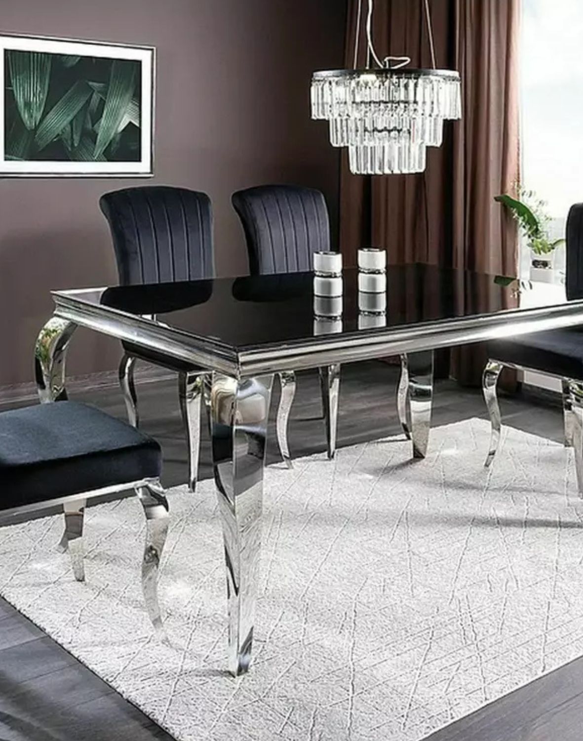 stol prince czarny chromowany 180x90 cm