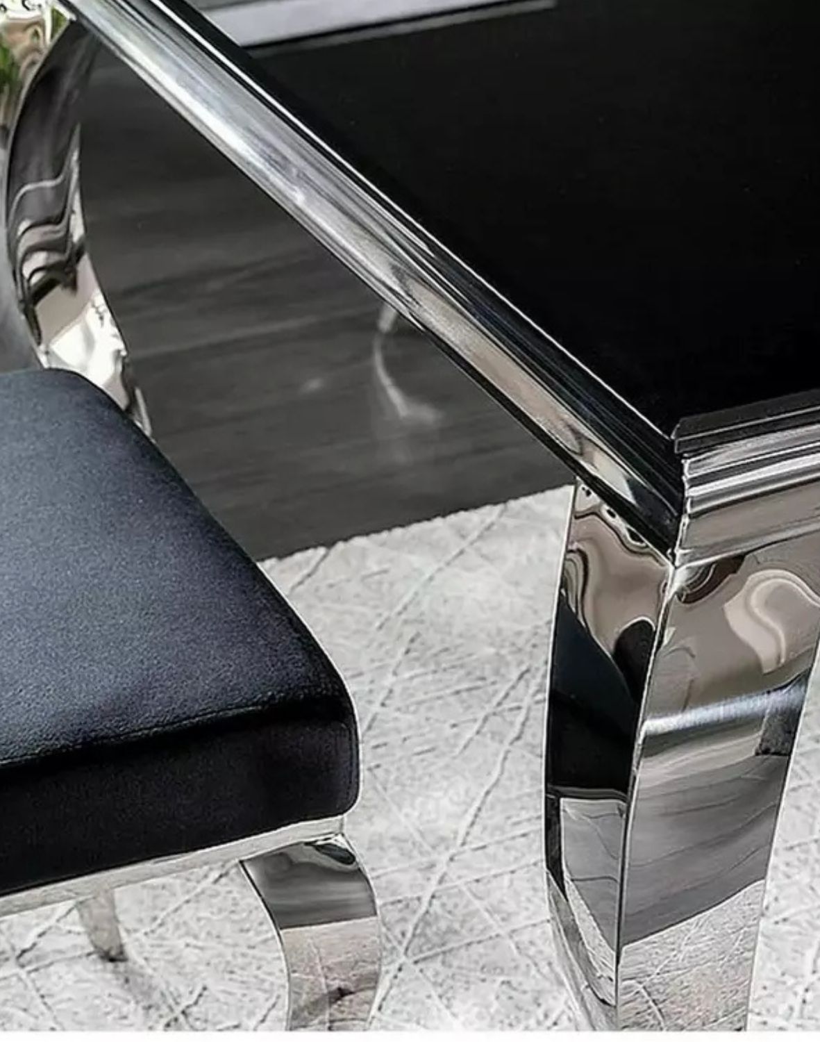 stol prince czarny chromowany 180x90 cm