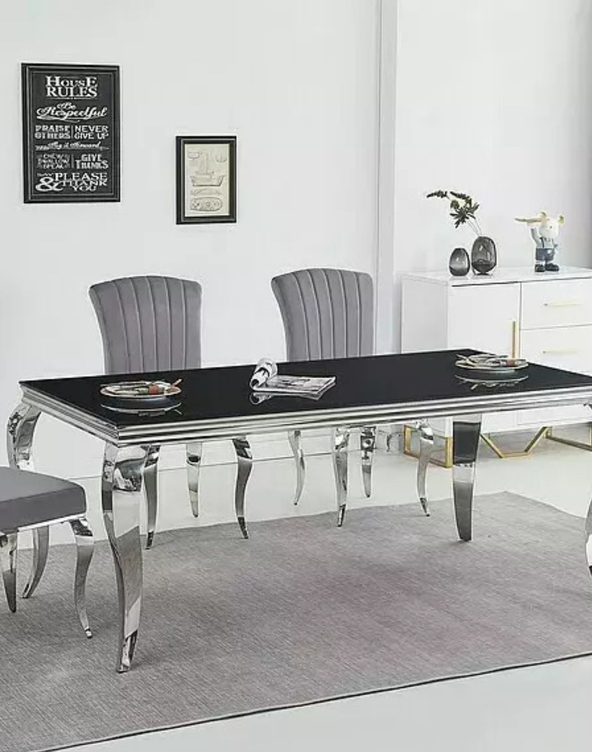 stol prince czarny chromowany 180x90 cm