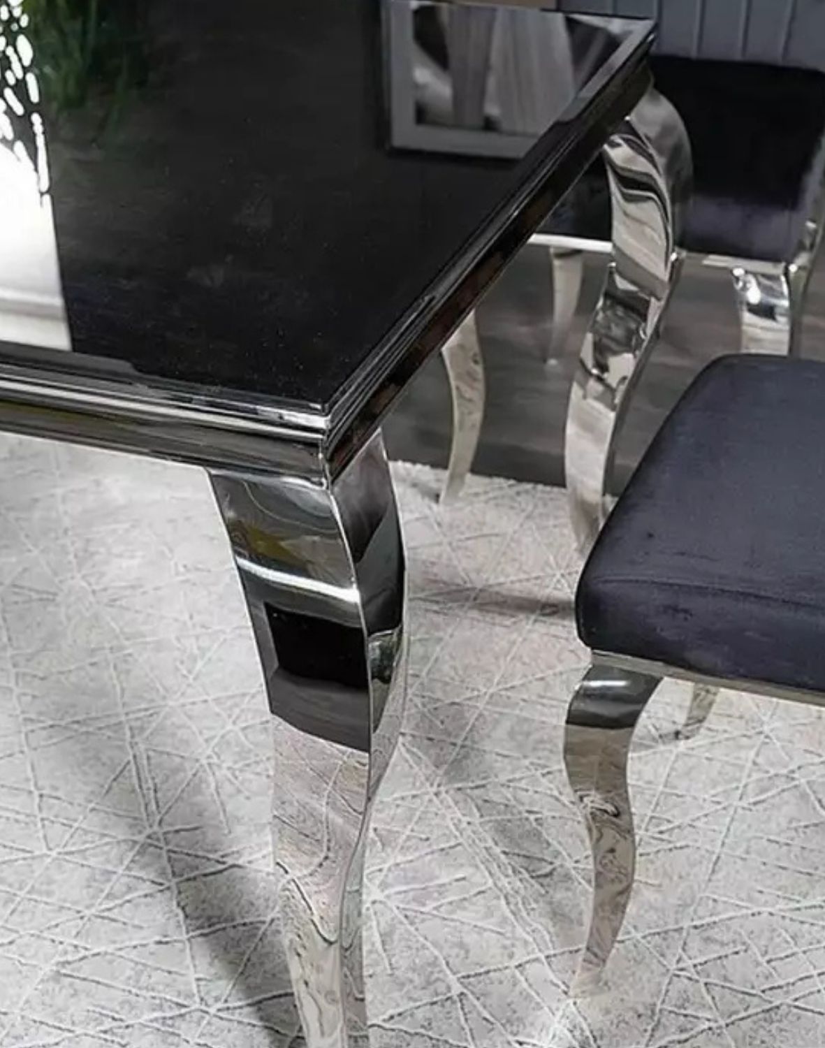 stol prince czarny chromowany 180x90 cm