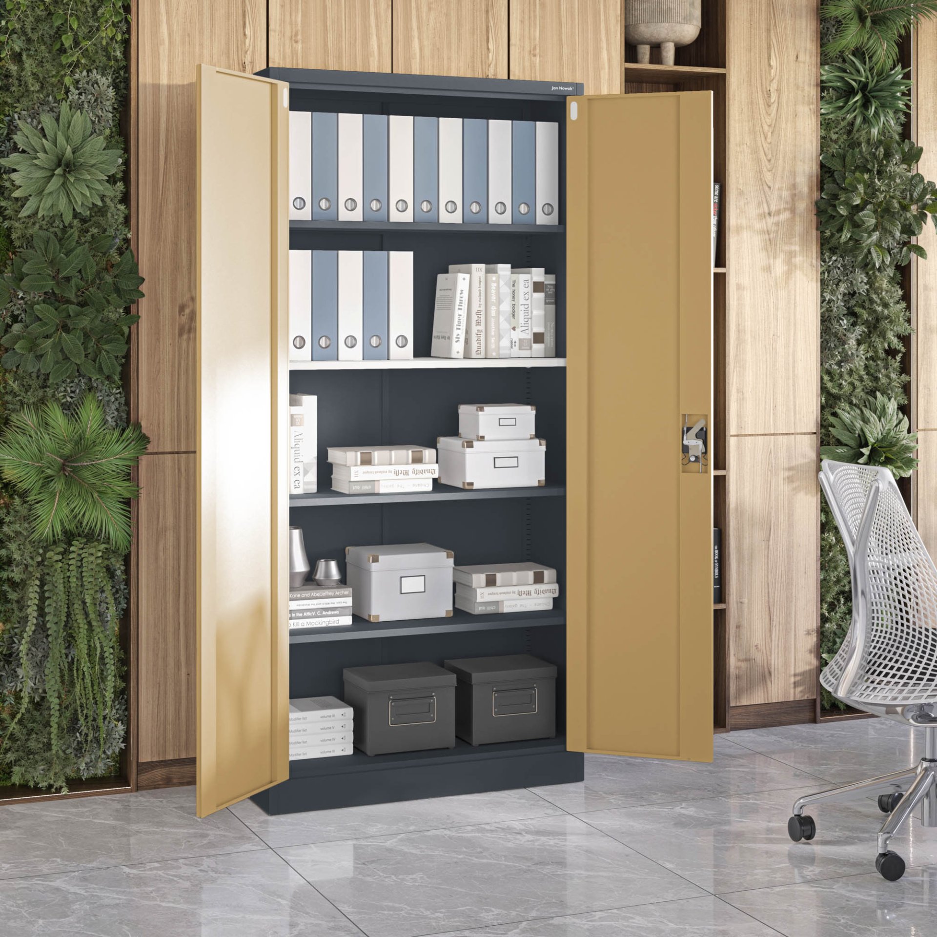 Szafa biurowa metalowa wysoka na dokumenty antracytowa/orzech, 900x1950x400 mm: JAN H Eco Design 12