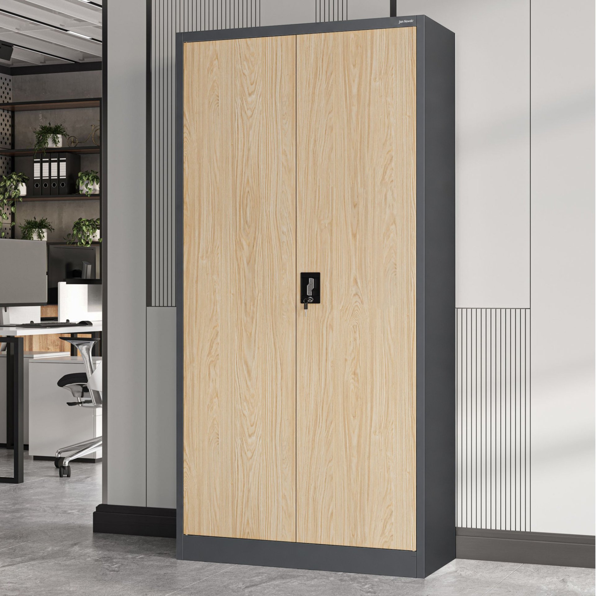 Szafa biurowa na dokumenty z 4 półkami antracytowa/dąb sonoma, 900x1850x400 mm: JAN Eco Design 2
