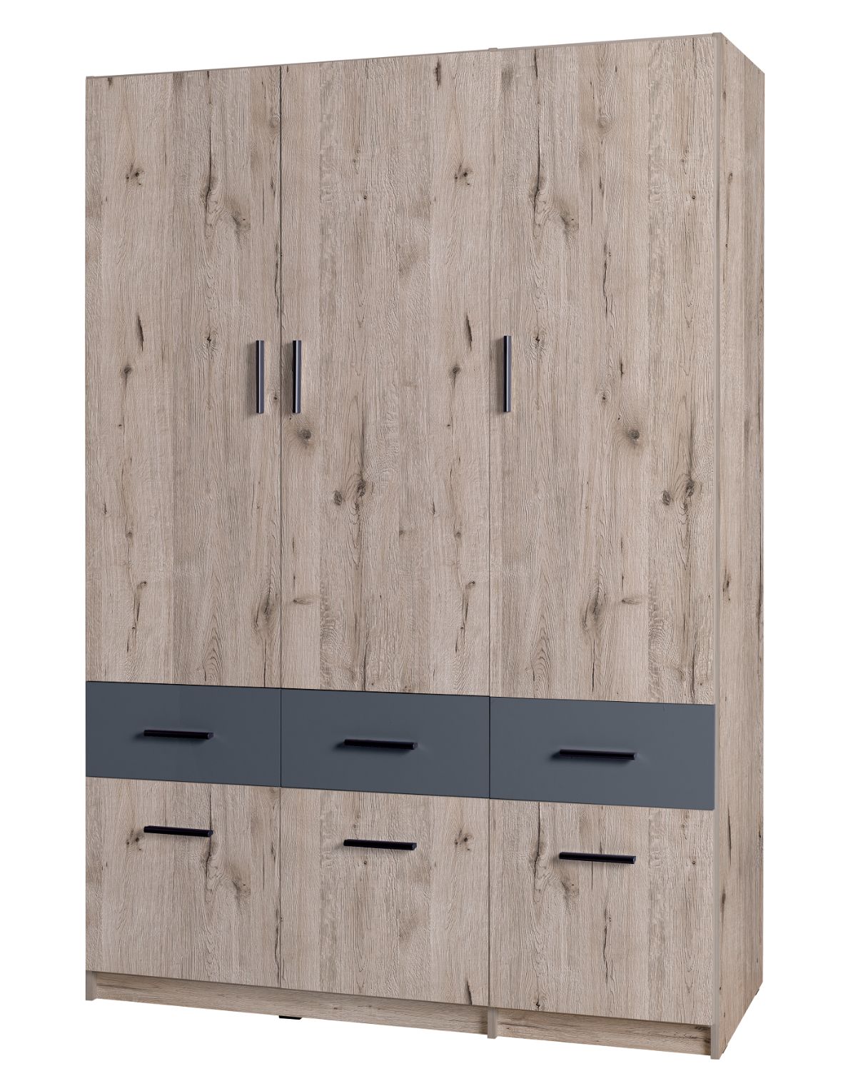 Szafa 3-drzwiowa Snow 04 (3D6SZ) z 6 szufladami – dąb wellington, grafit