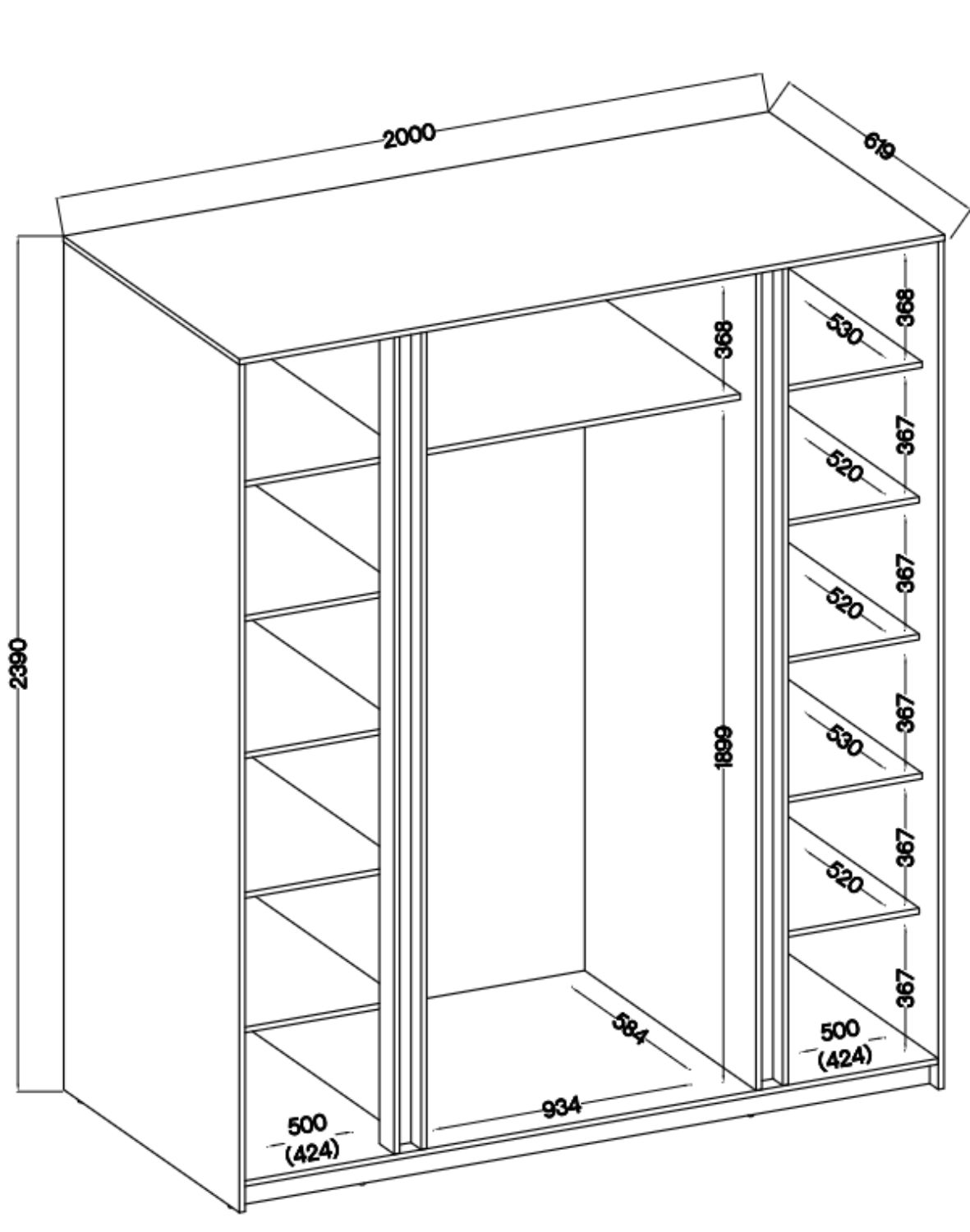 Szafa 4-drzwiowa z lustrami Kaja EV/EV 2 Lustro, 2F Dąb Evok