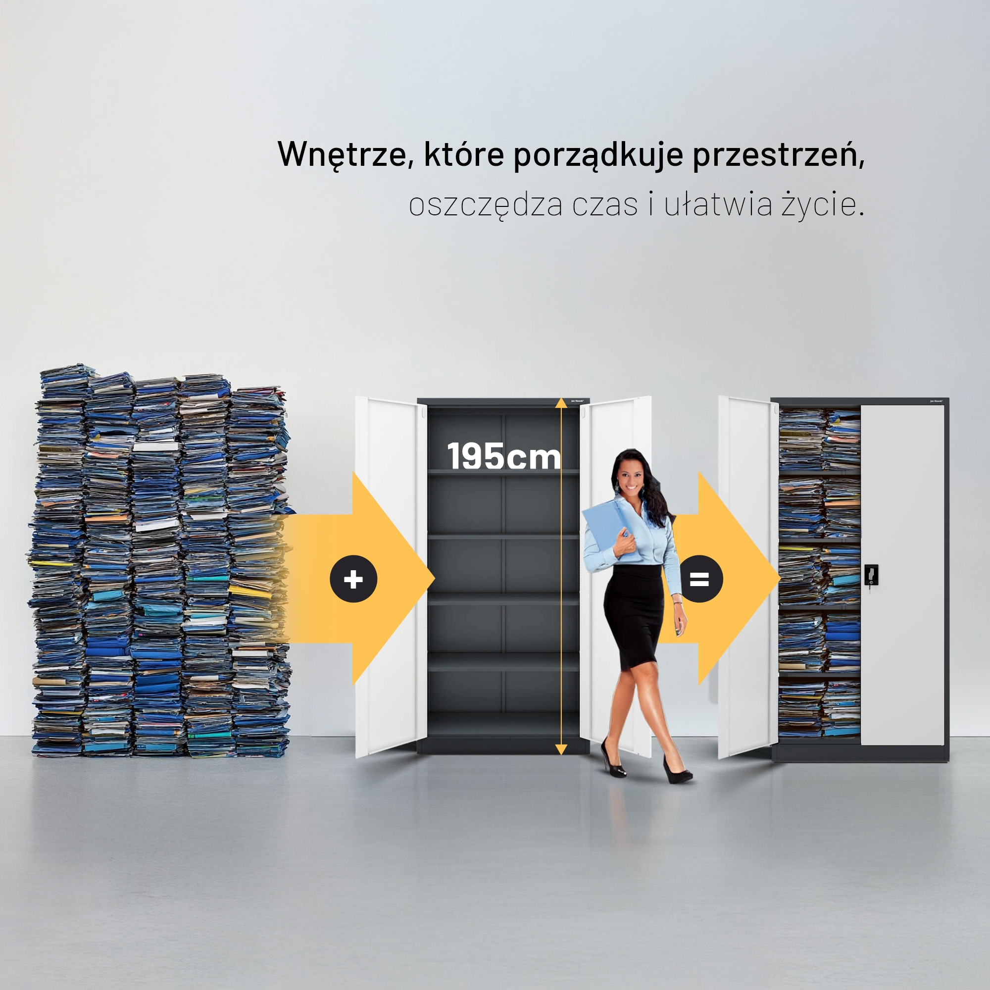 Szafa metalowa na dokumenty biurowa, wysoka, antracytowo-biała, 900x1950x400 mm: JAN H 3