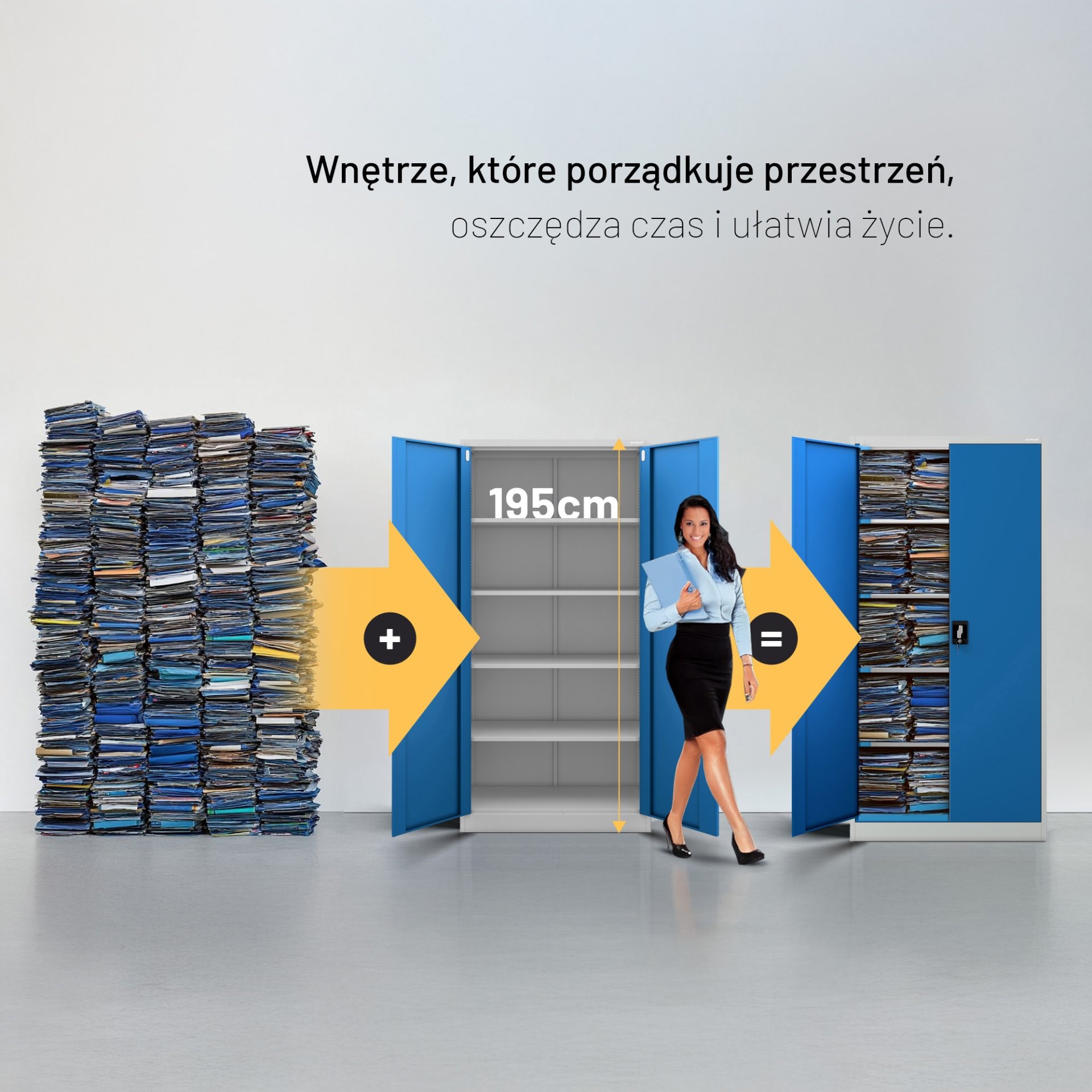 Szafa metalowa na dokumenty biurowa, wysoka, szaro-niebieska, 900x1950x400 mm: JAN H 3