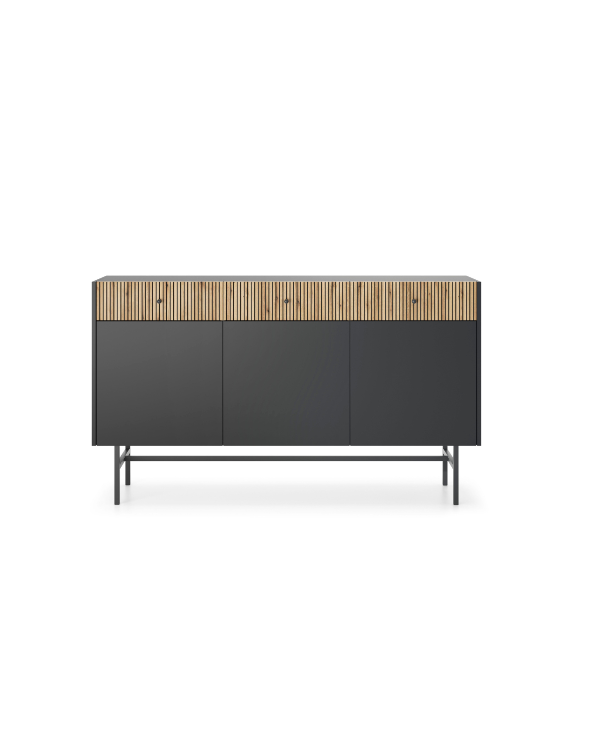 Komoda czarny mat, lamele Diva z 3 szufladami i 3 szafkami (3D3SZ) 155 cm