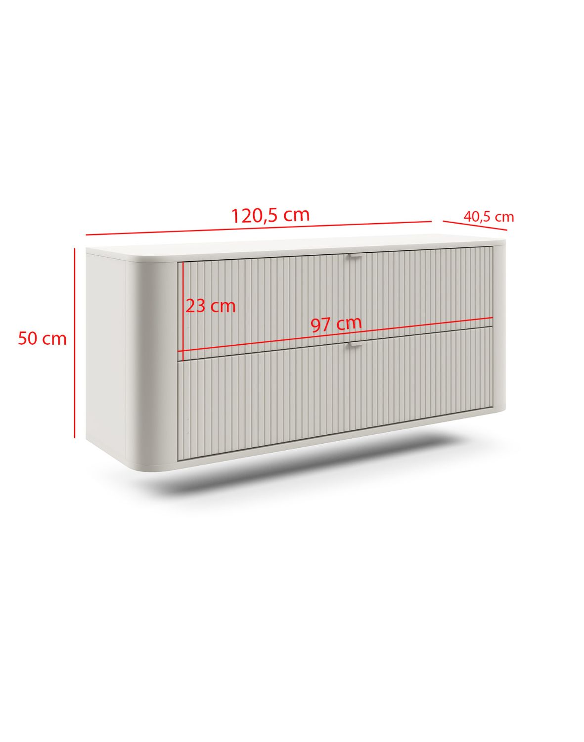 Wisząca szafka łazienkowa Lando 120 cm kaszmir - wymiary z przodu