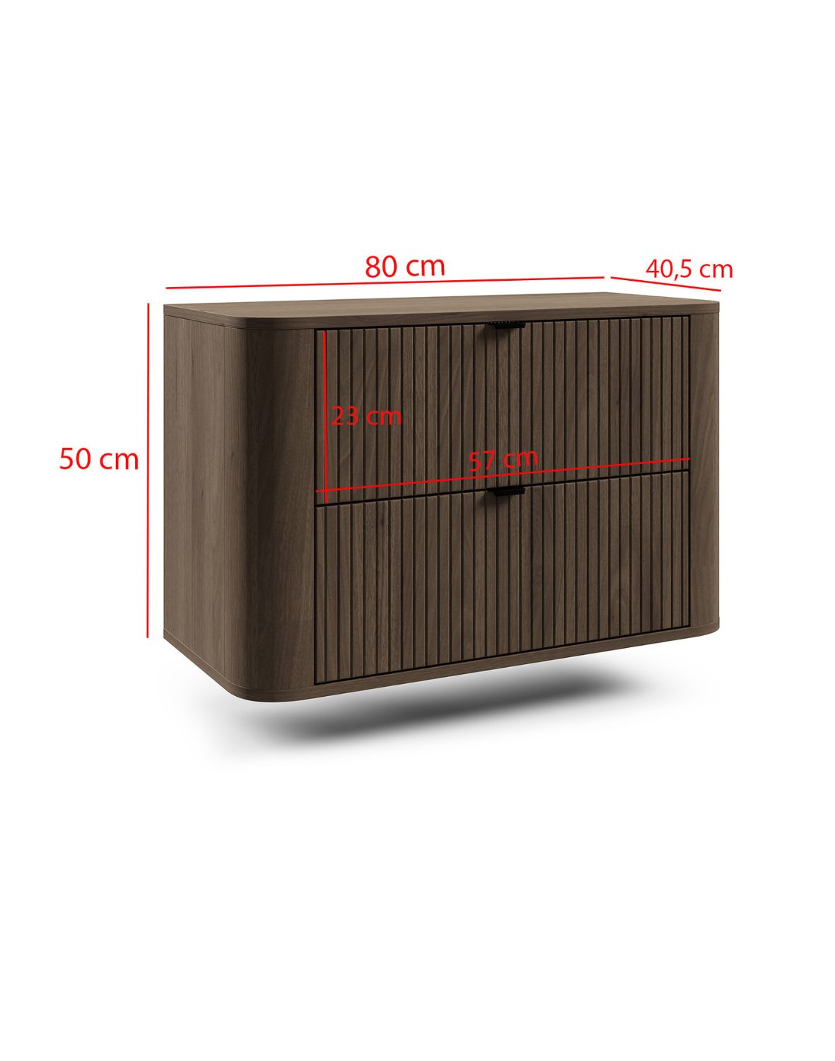 Wisząca szafka łazienkowa Lando 80 cm orzech elegant, wymiary przód