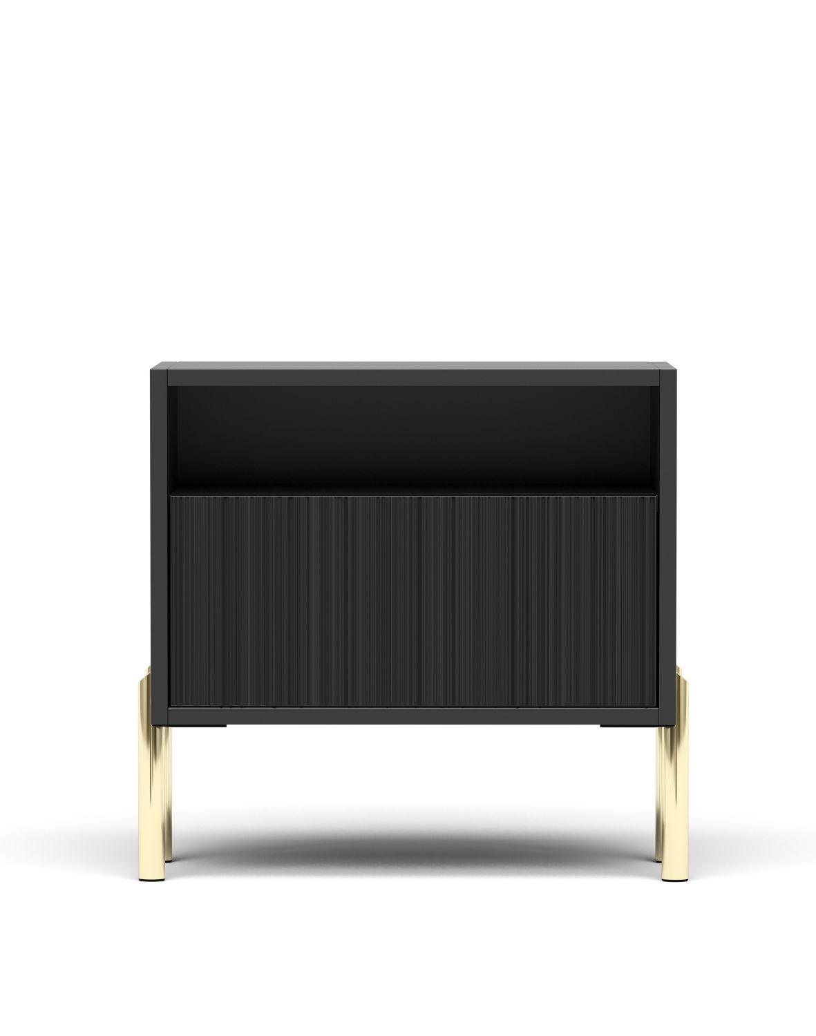 Stolik nocny Oslo czarny 50 cm – ryflowany front, złote nóżki, nowoczesny