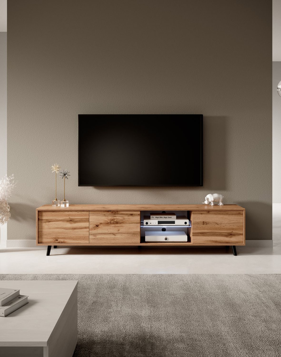 Szafka RTV Luna 02 LED Dąb Wotan 175 cm