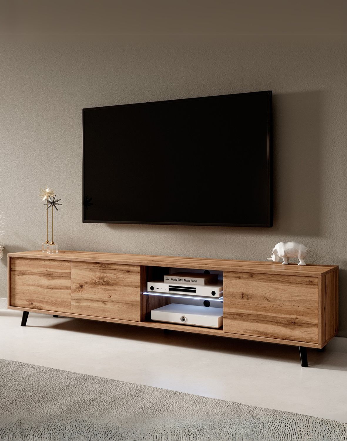 Szafka RTV Luna 02 LED Dąb Wotan 175 cm