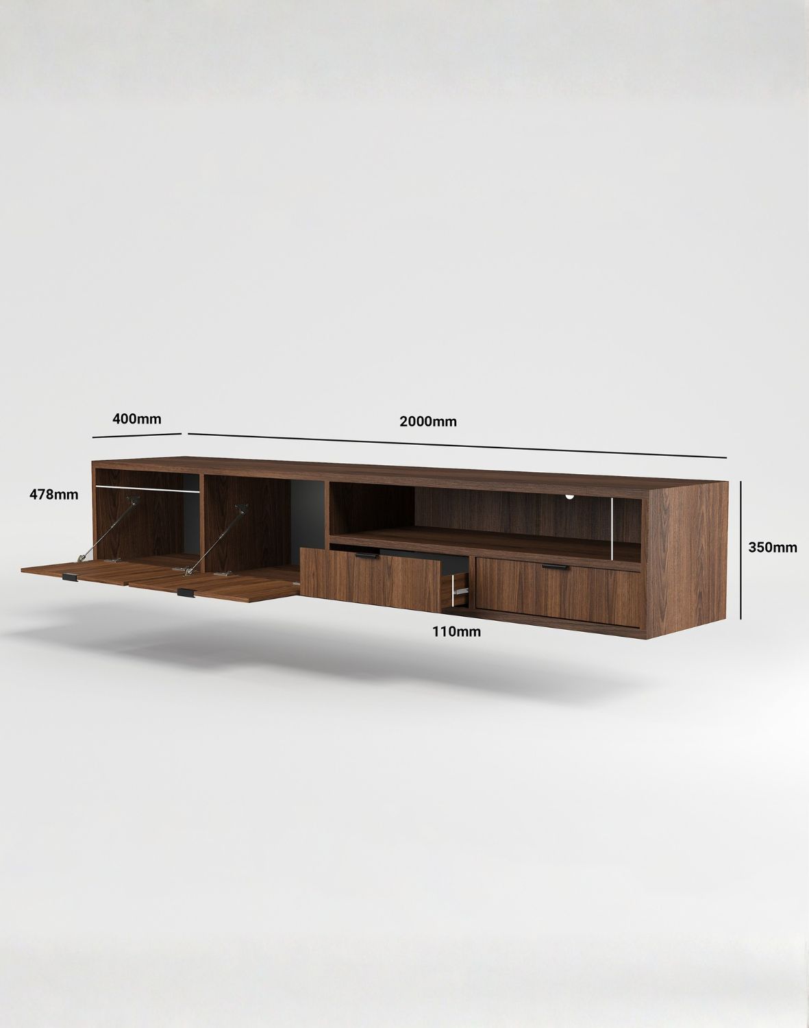 Szafka Wisząca RTV Edison Brown Warmia Walnut 200 cm