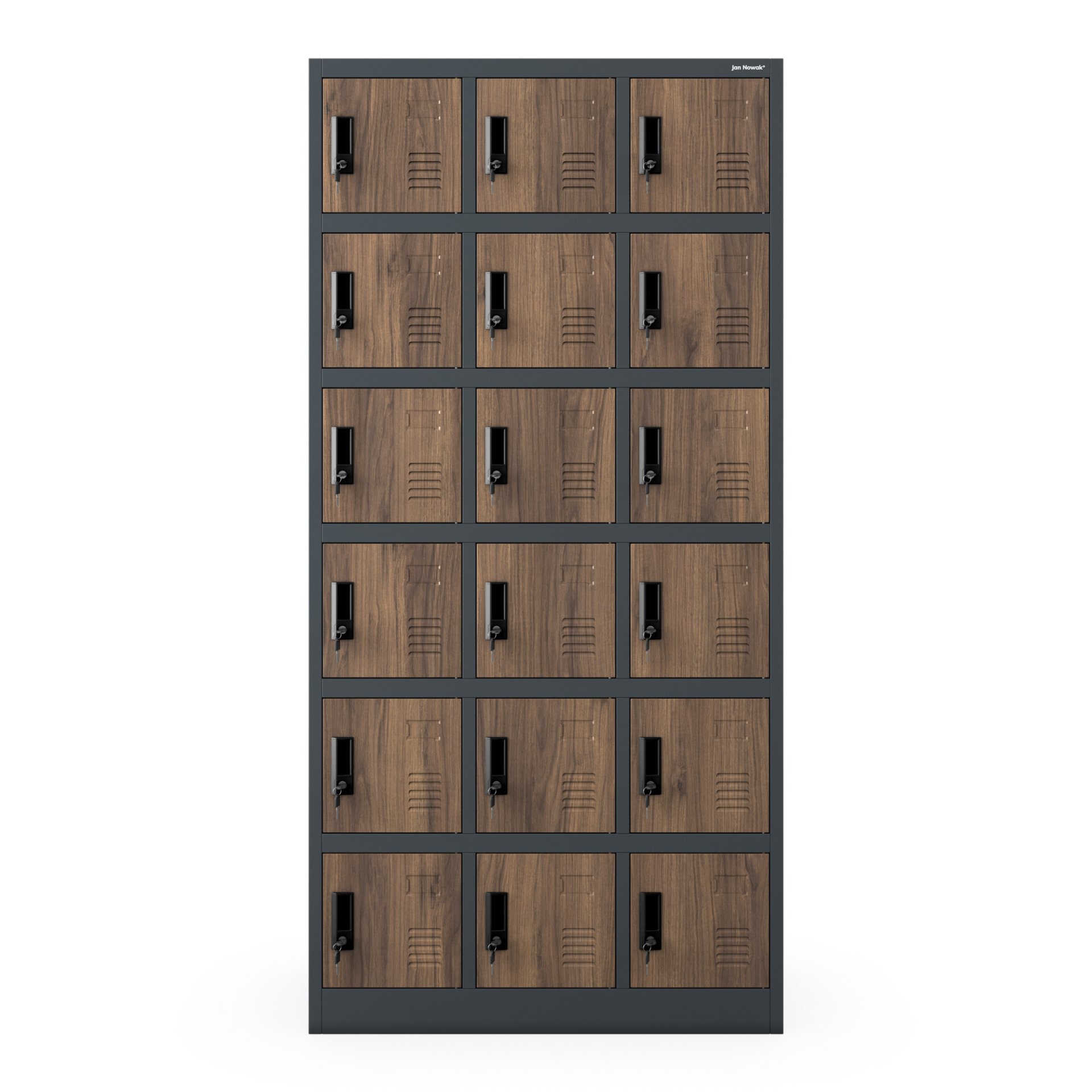 Szafka pracownicza skrytkowa 18-skrytkowa antracytowa/orzech, 900x1850x400 mm: KAROL Eco Design 5