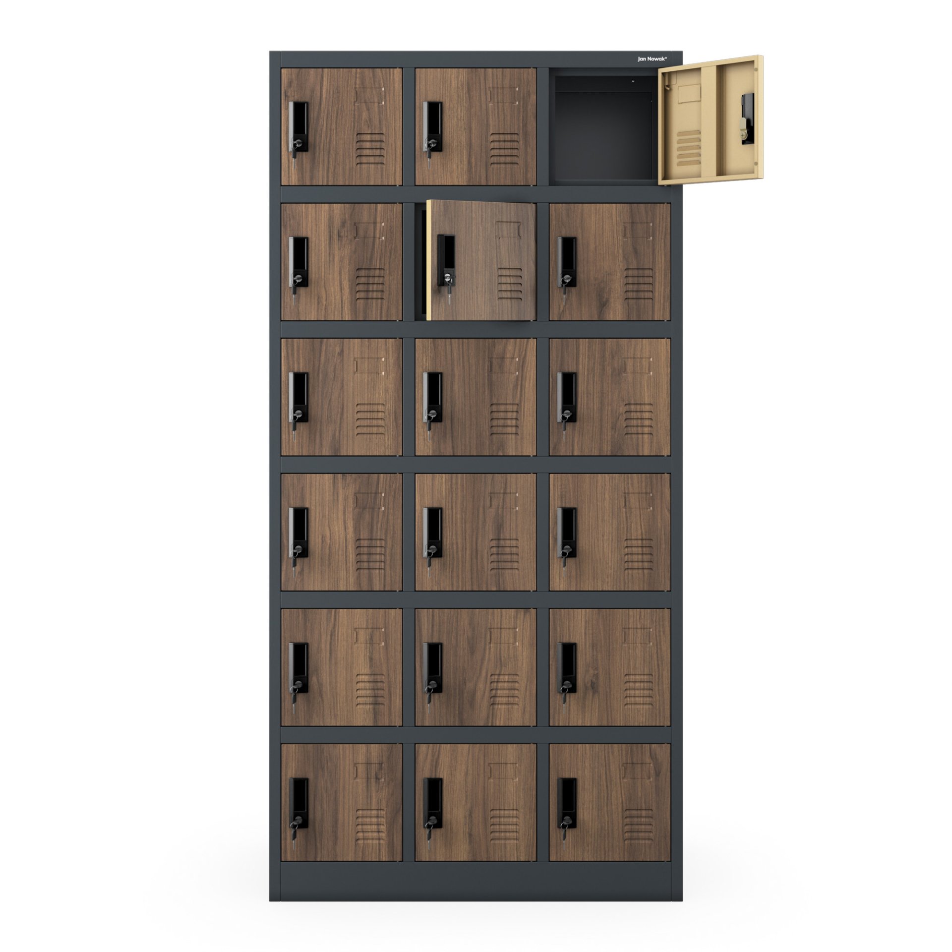 Szafka pracownicza skrytkowa 18-skrytkowa antracytowa/orzech, 900x1850x400 mm: KAROL Eco Design 6