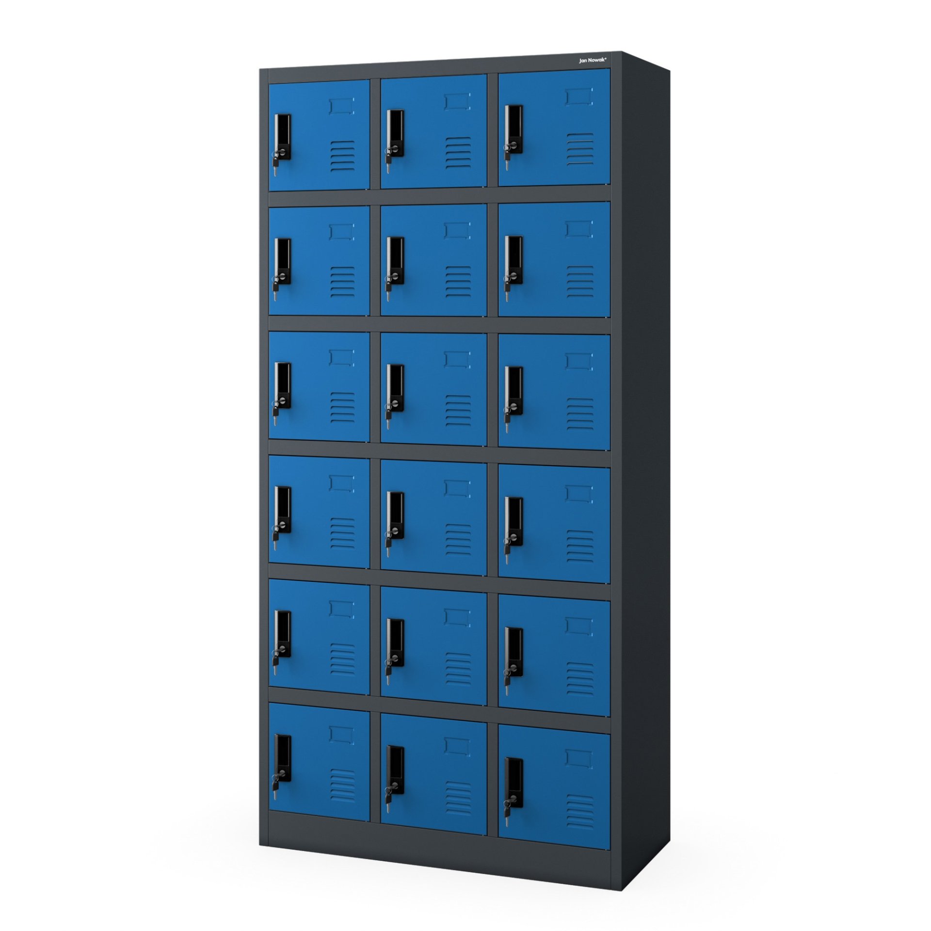 Szafka pracownicza skrytkowa 18-skrytkowa antracytowo-niebieska, 900x1850x400 mm: KAROL 1