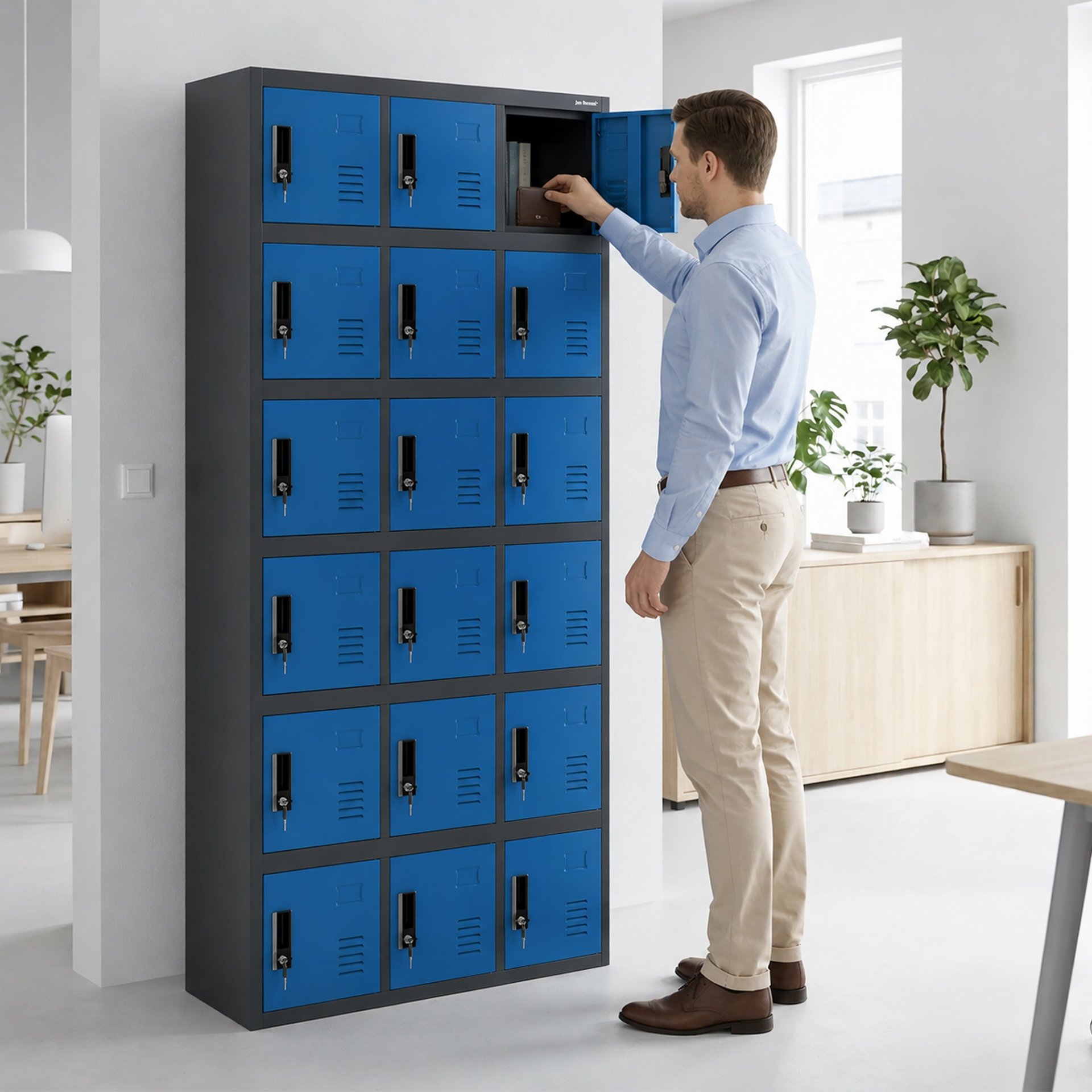 Szafka pracownicza skrytkowa 18-skrytkowa antracytowo-niebieska, 900x1850x400 mm: KAROL 11