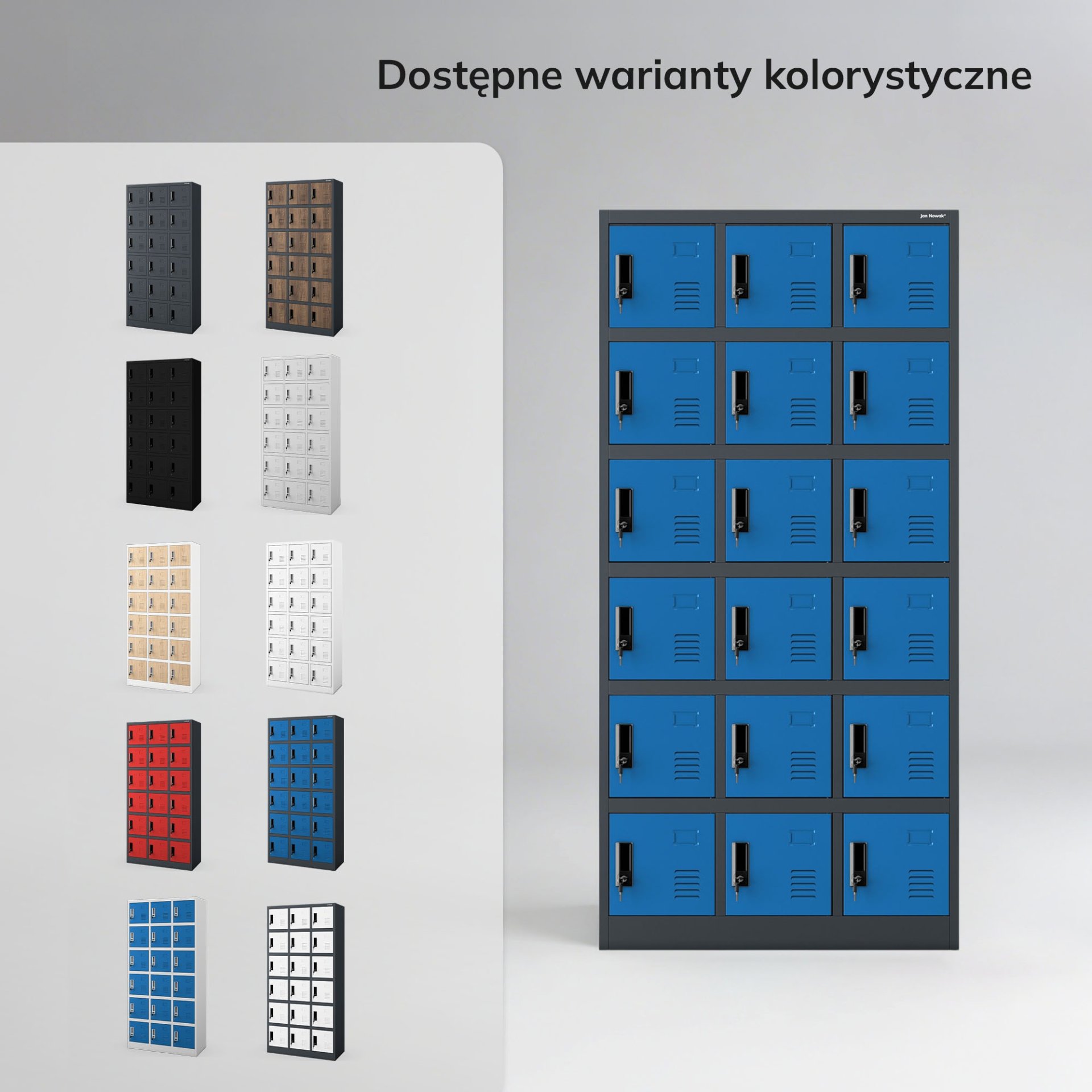 Szafka pracownicza skrytkowa 18-skrytkowa antracytowo-niebieska, 900x1850x400 mm: KAROL 7