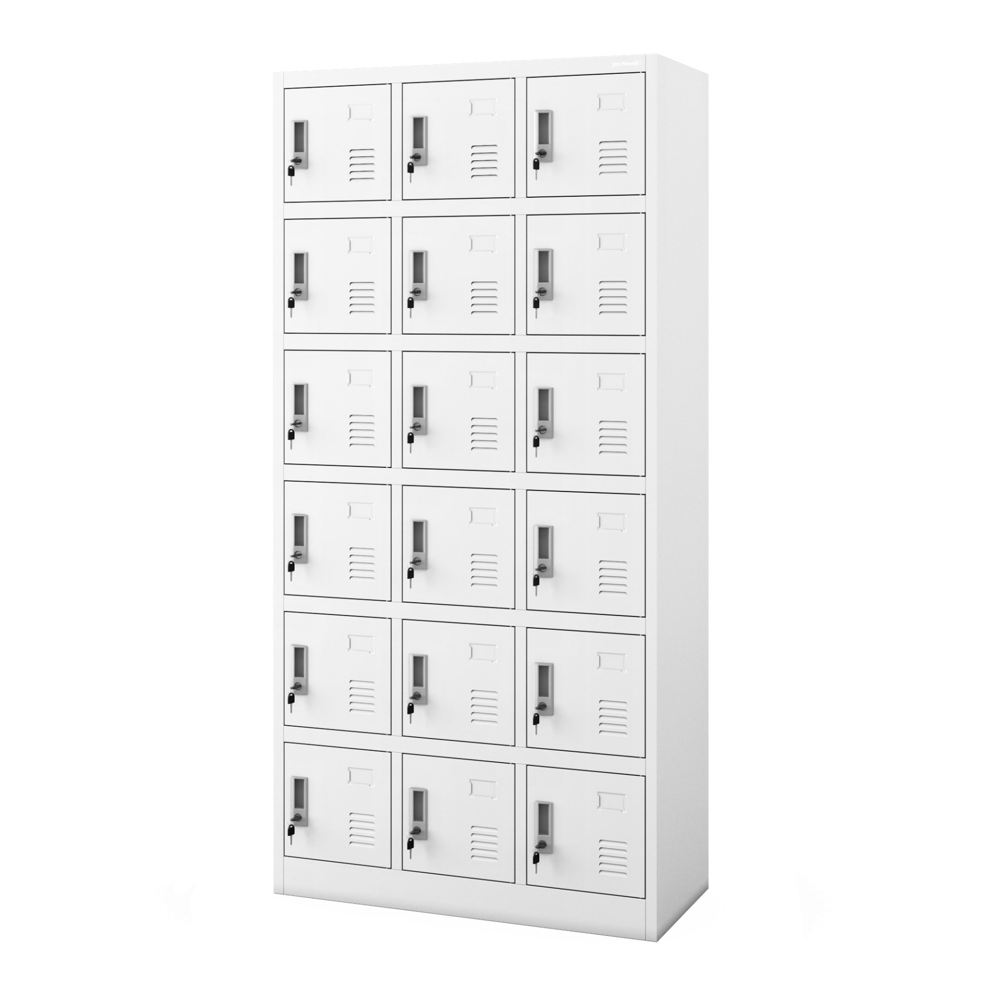 Szafka pracownicza skrytkowa 18-skrytkowa biała, 900x1850x400 mm: KAROL 1