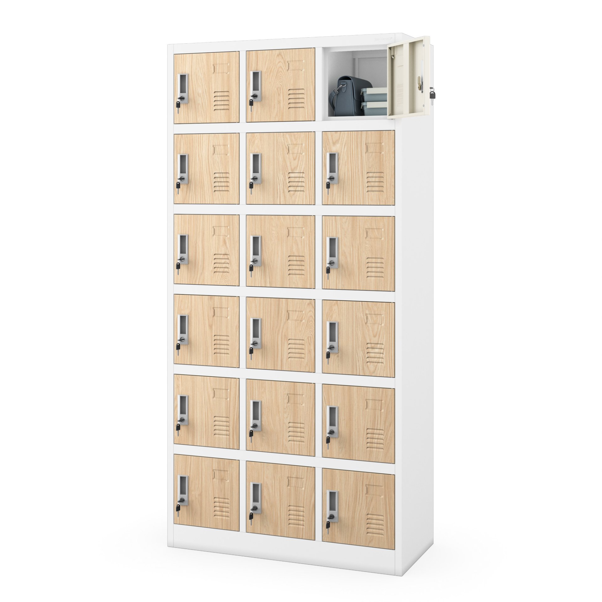 Szafka pracownicza skrytkowa 18-skrytkowa biała/dąb sonoma, 900x1850x400 mm: KAROL Eco Design 2