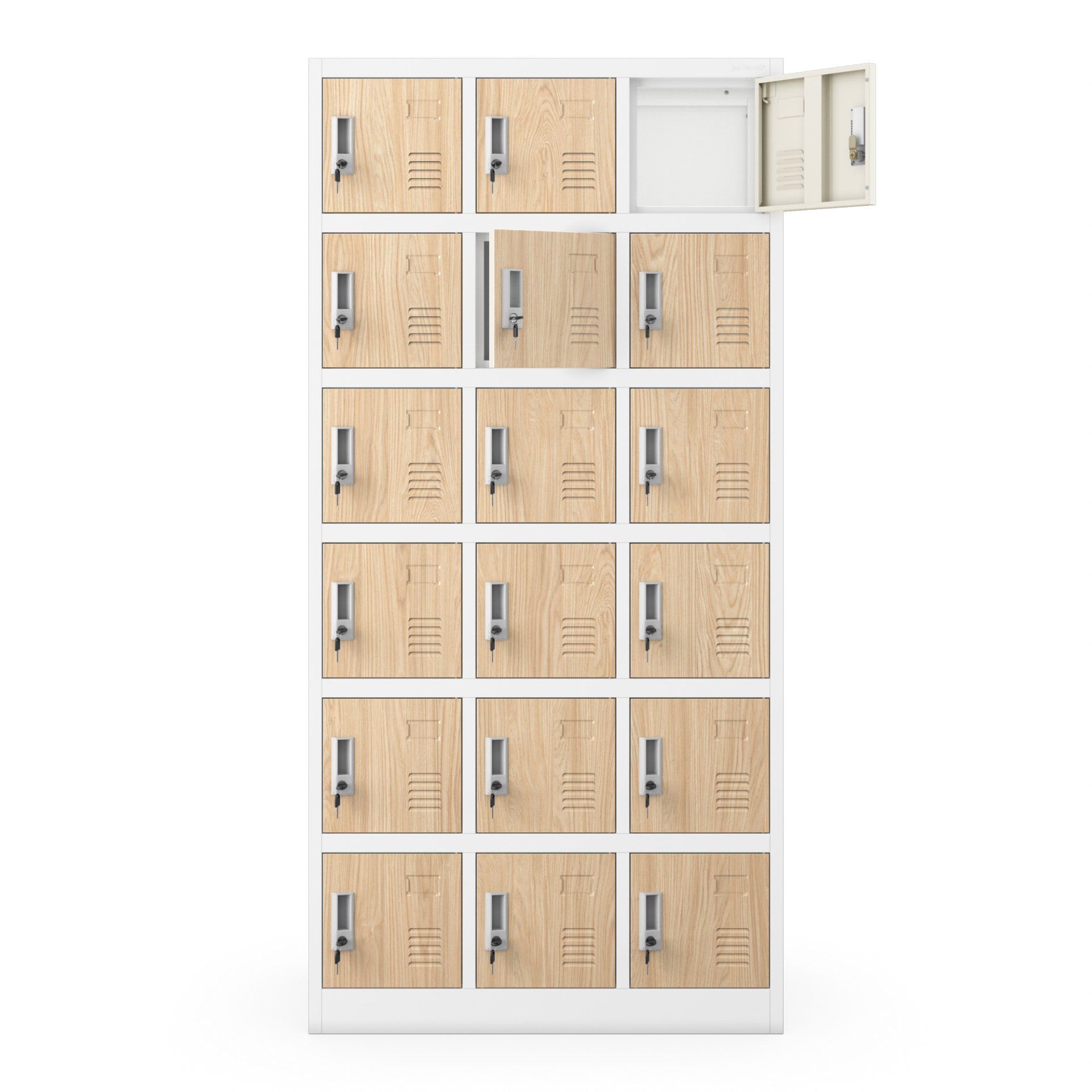 Szafka pracownicza skrytkowa 18-skrytkowa biała/dąb sonoma, 900x1850x400 mm: KAROL Eco Design 6