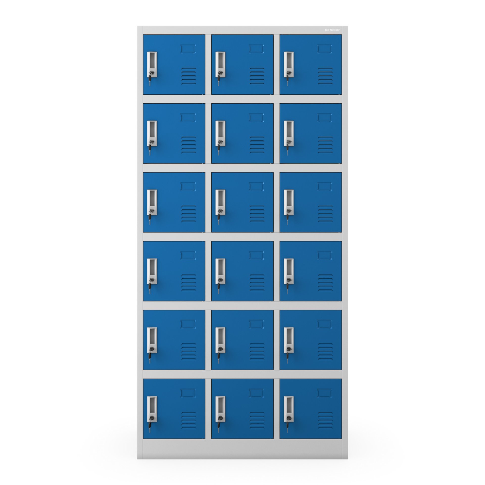Szafka pracownicza skrytkowa 18-skrytkowa szaro-niebieska, 900x1850x400 mm: KAROL 6