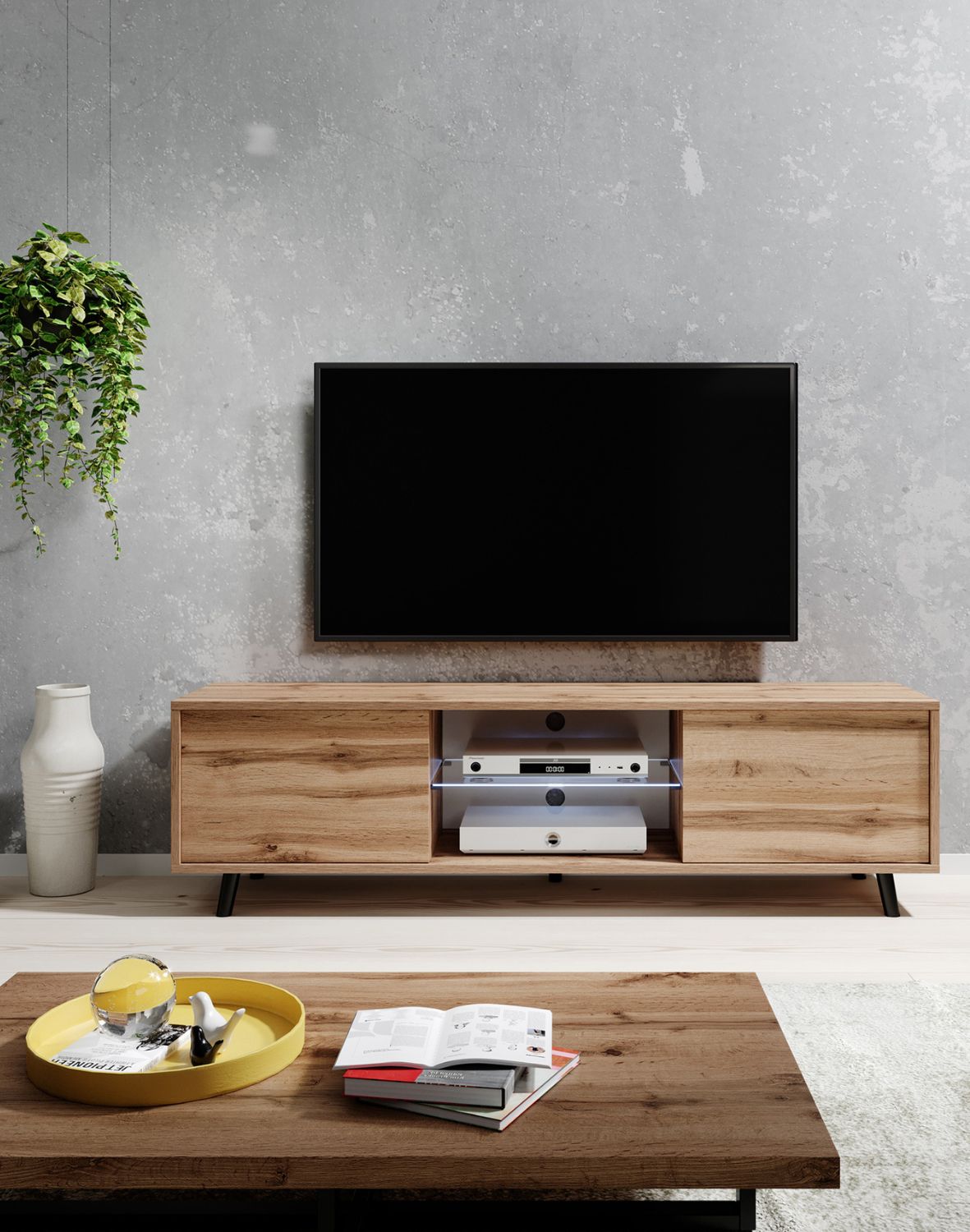 Szafka RTV Luna 01 LED Dąb Wotan 140 cm