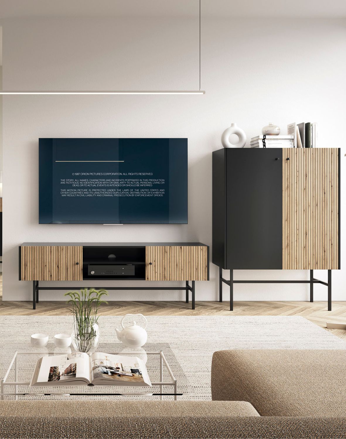 szafka rtv czarny mat lamele diva