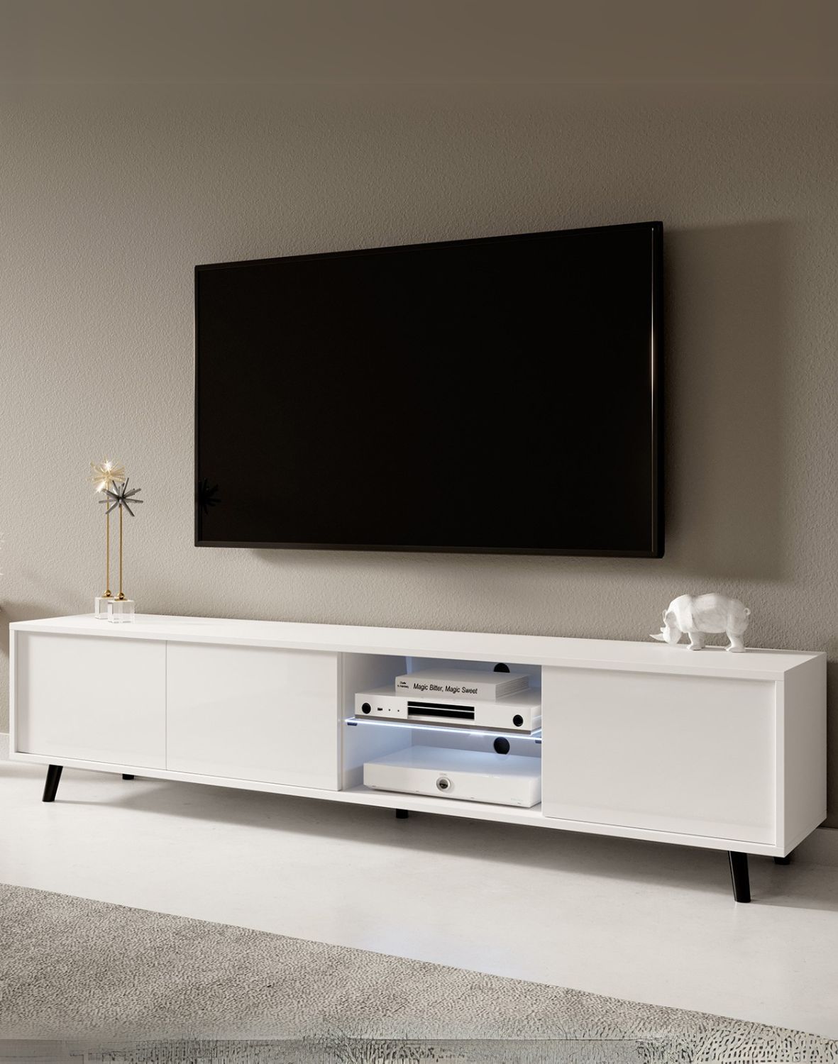 Szafka RTV Luna 02 LED Biała 175 cm