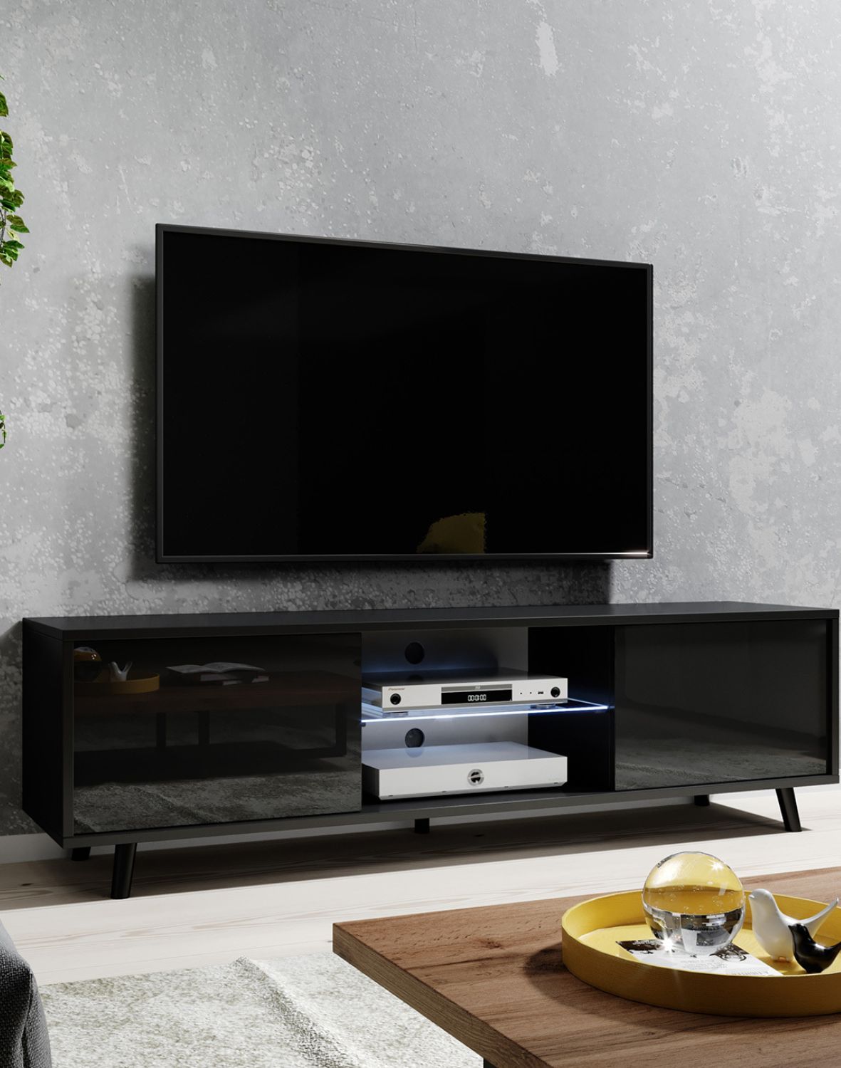 Szafka RTV Luna 01 LED Czarna 140 cm