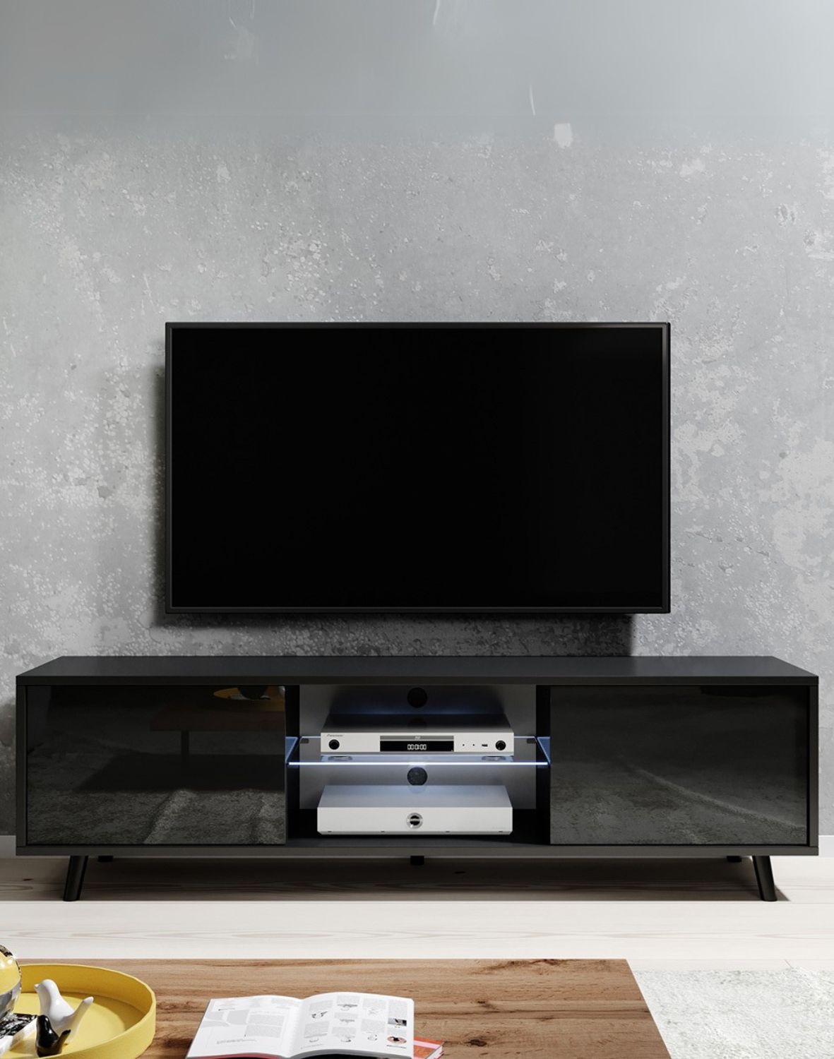 Szafka RTV Luna 01 LED Czarna 140 cm