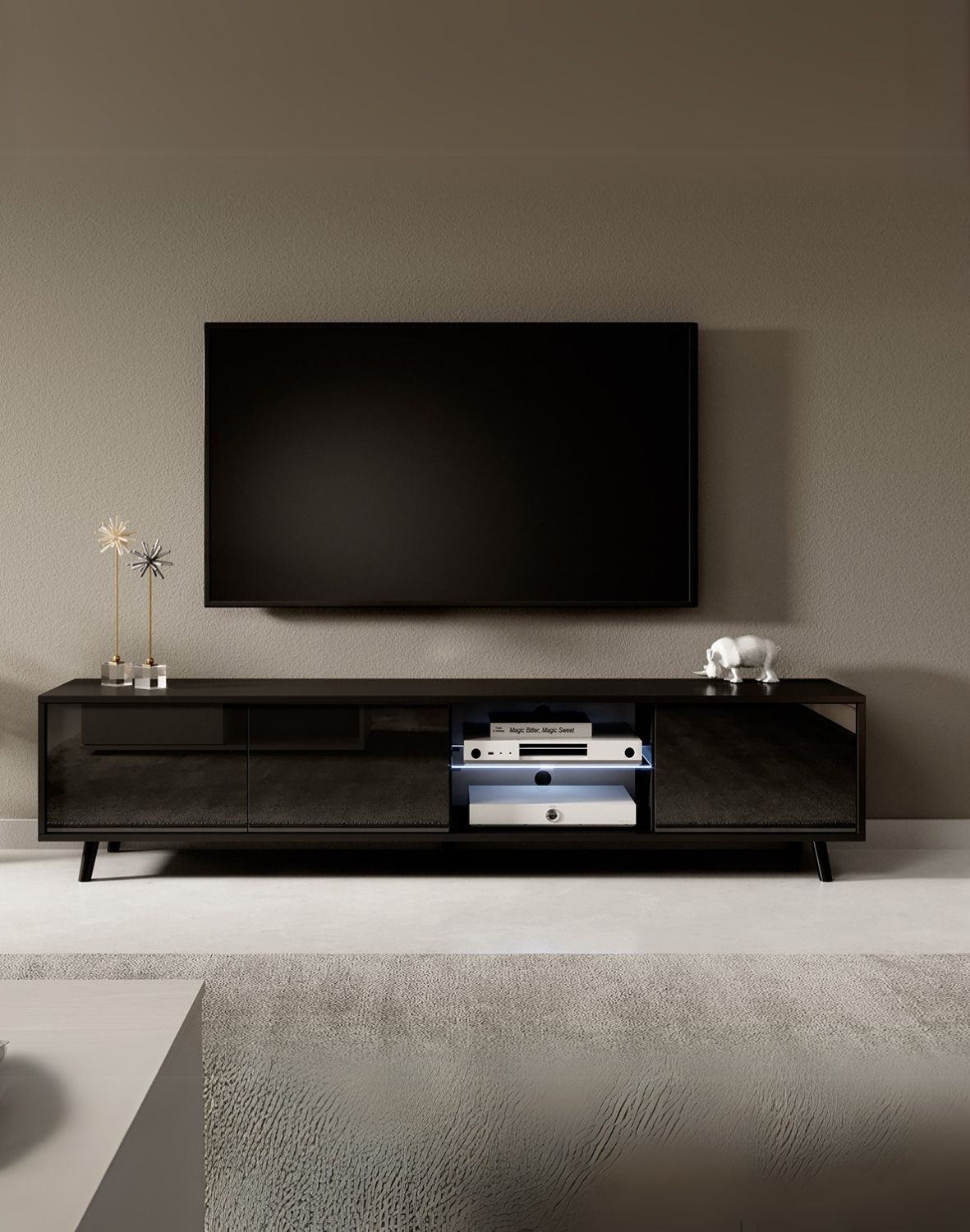 Szafka RTV Luna 02 LED Czarna 175 cm